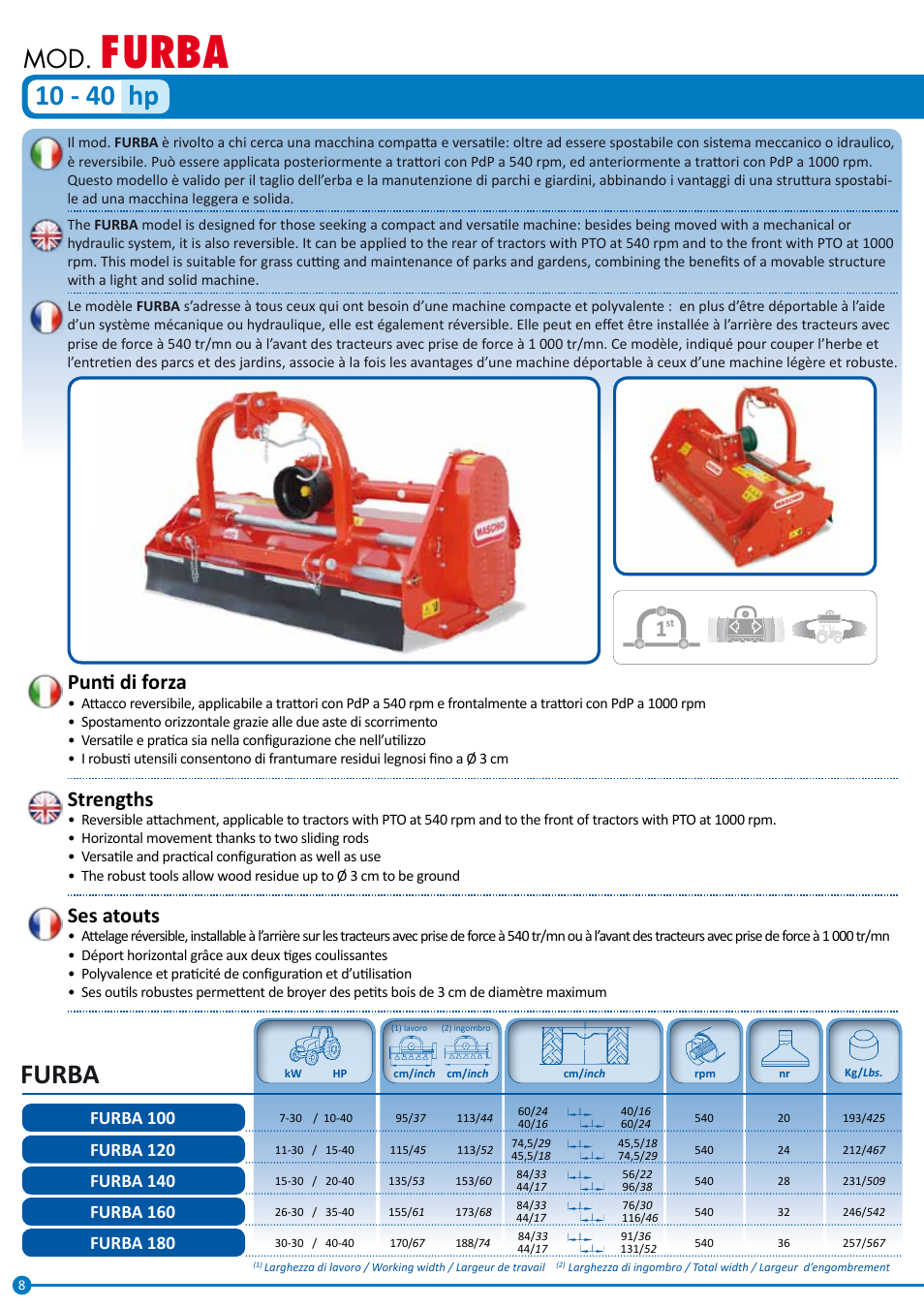 Furba, 10 - 40 hp, Punti di forza | Strengths, Ses atouts | Maschio Gaspardo LEOPARD User Manual | Page 8 / 32