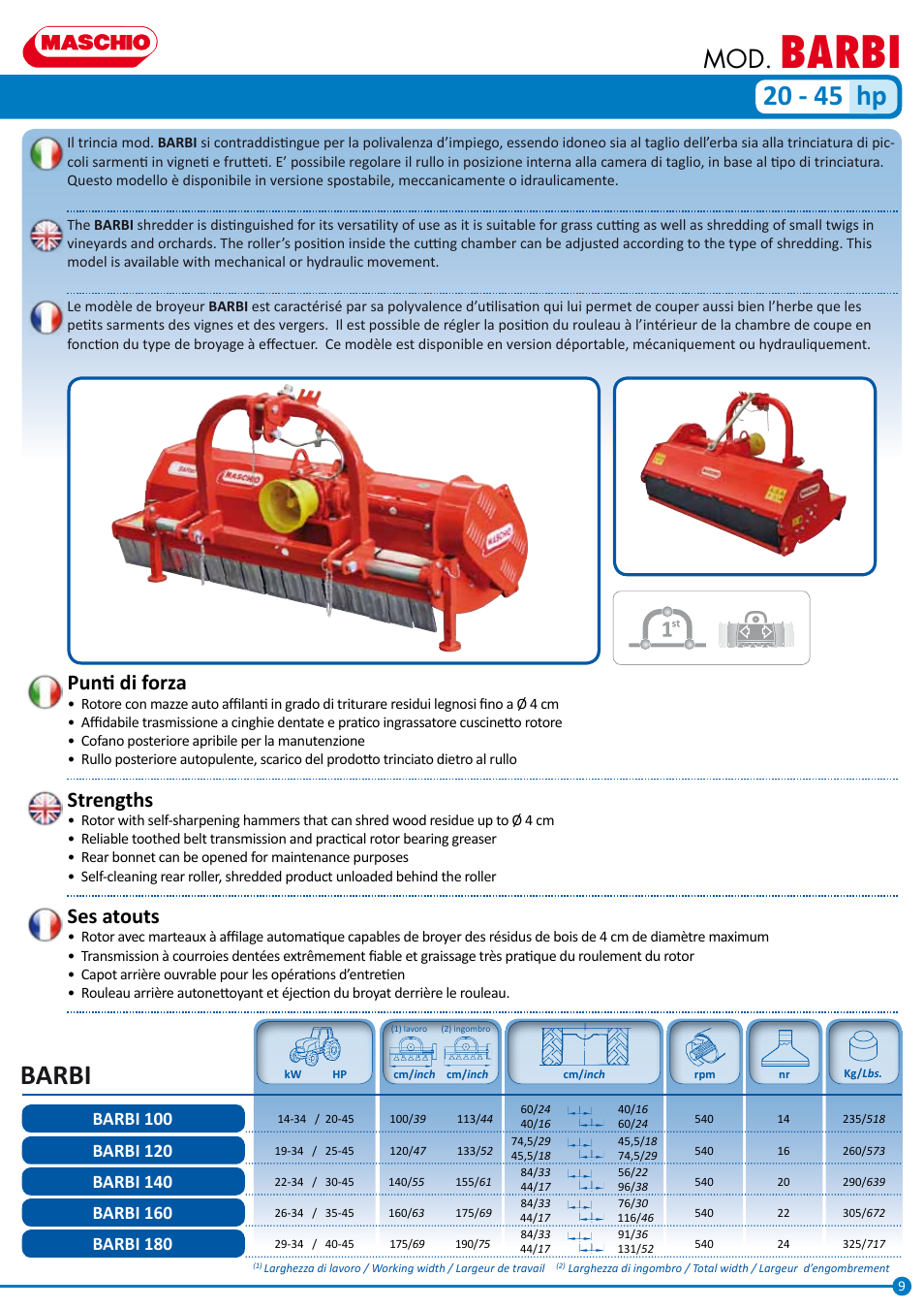 Barbi, 20 - 45 hp, Punti di forza | Strengths, Ses atouts | Maschio Gaspardo LEOPARD User Manual | Page 9 / 32