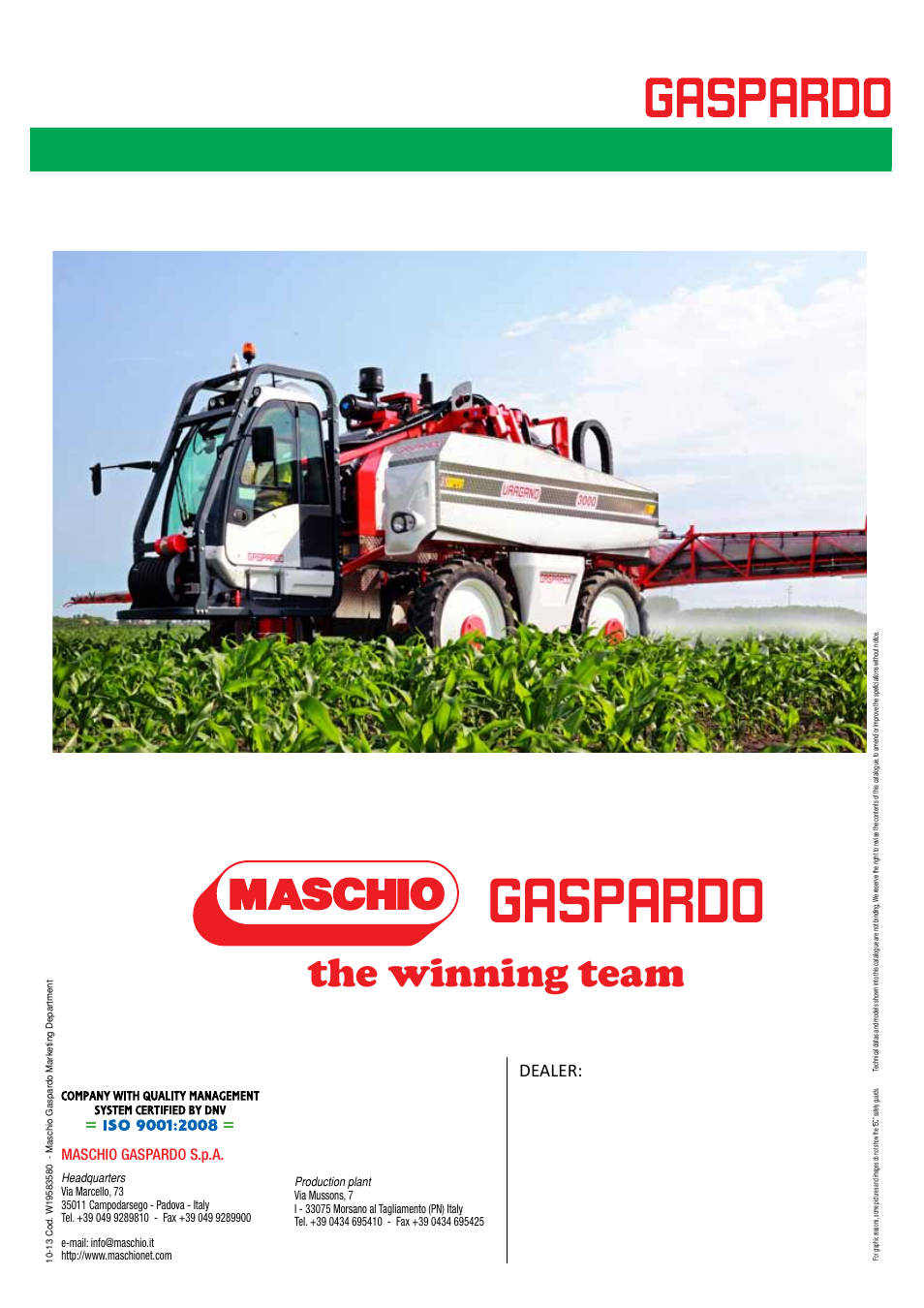 The winning team, Dealer, Maschio gaspardo s.p.a | Maschio Gaspardo Uragano 2000 User Manual | Page 28 / 28