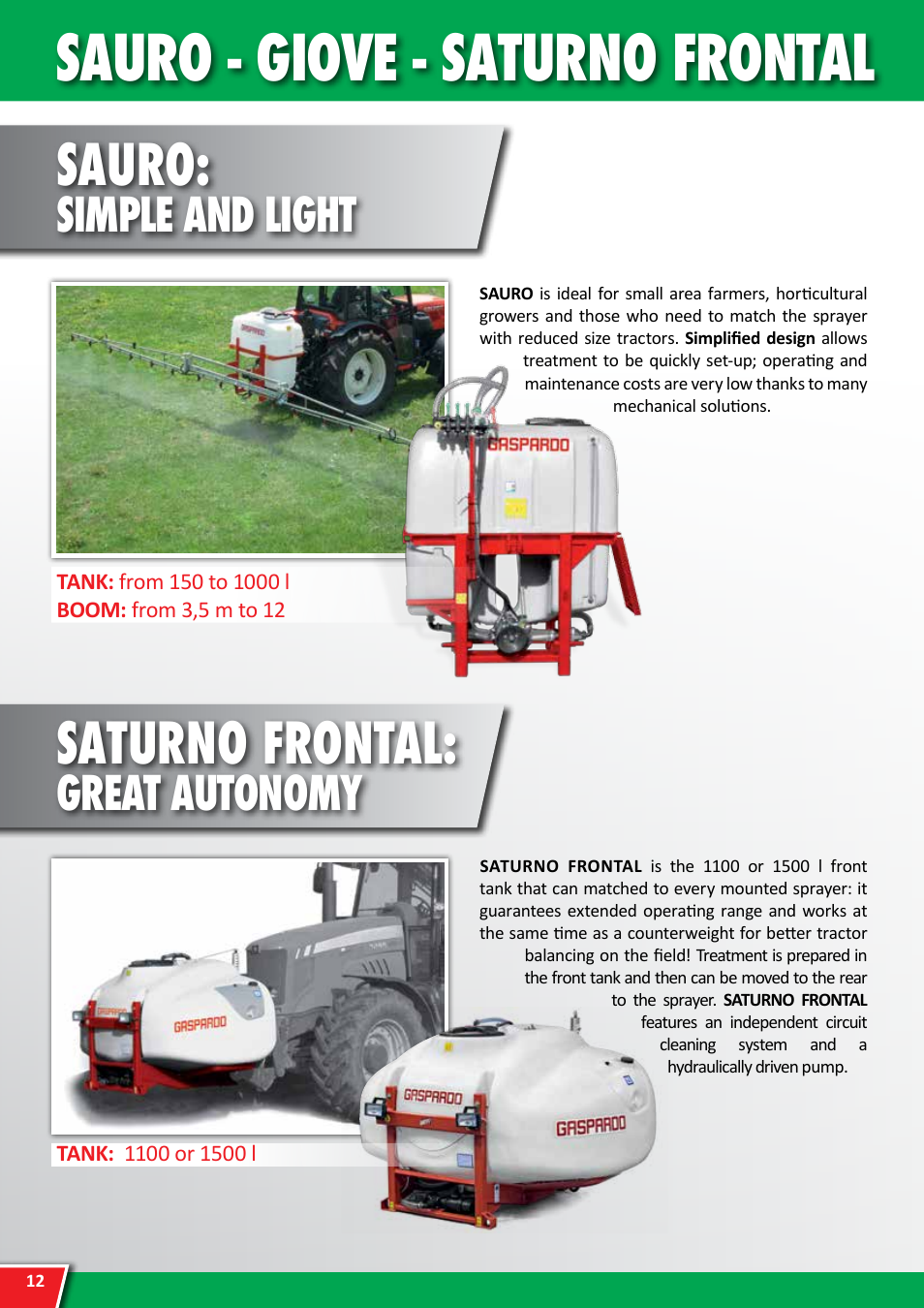 Sauro - giove - saturno frontal, Sauro, Saturno frontal | Simple and light, Great autonomy | Maschio Gaspardo SATURNO FRONTAL User Manual | Page 12 / 20