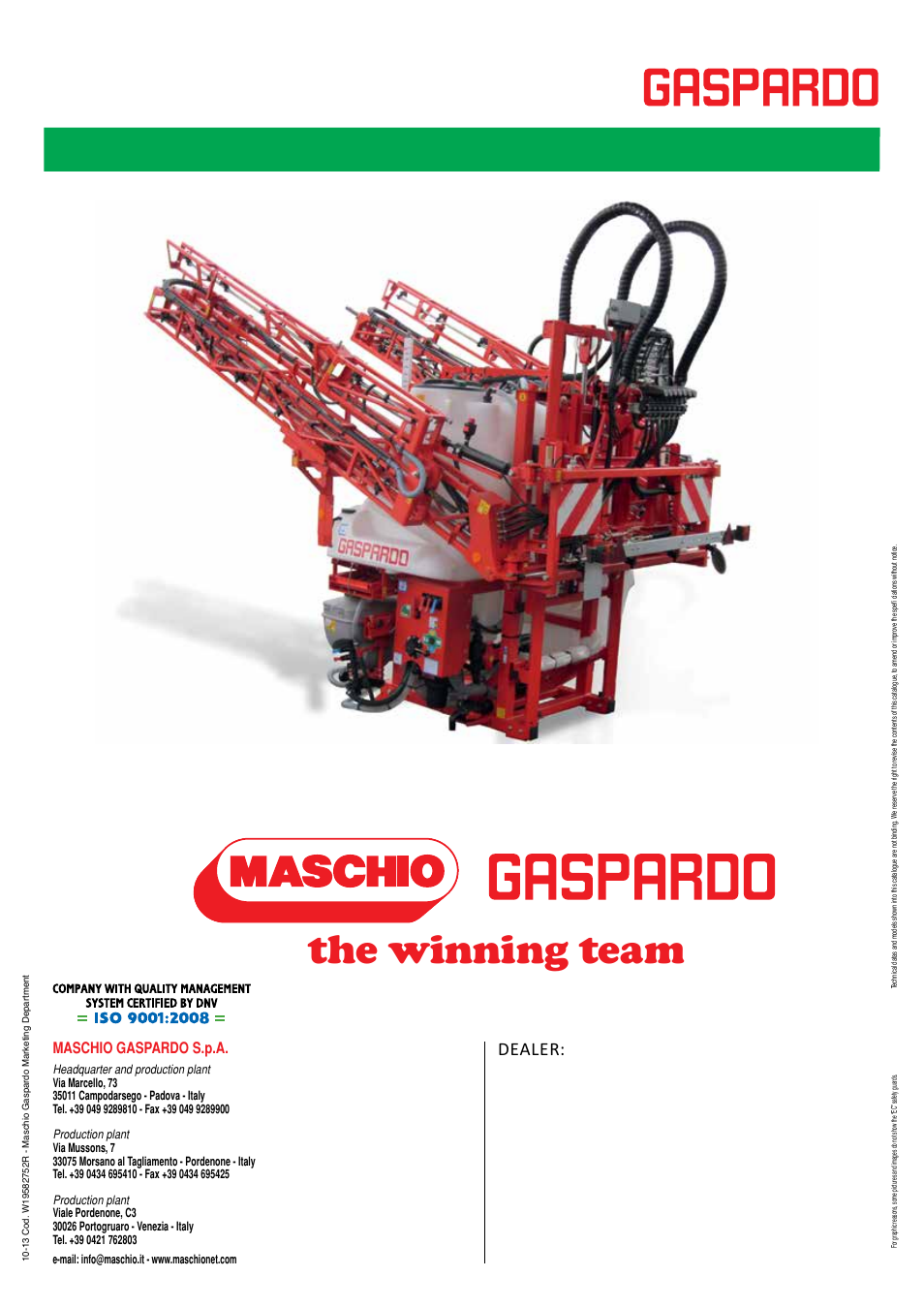 The winning team, Dealer | Maschio Gaspardo SATURNO FRONTAL User Manual | Page 20 / 20