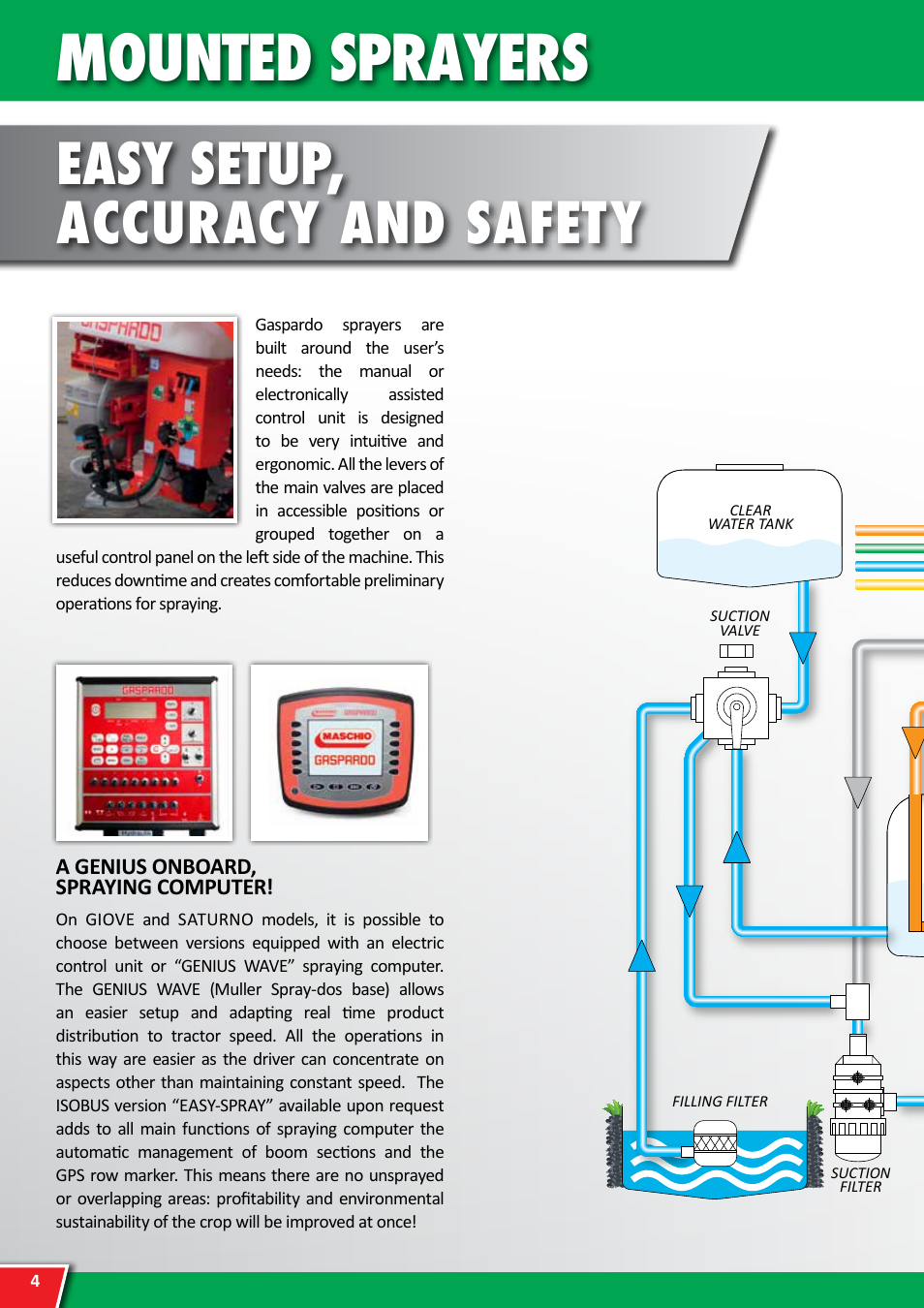 Mounted sprayers, Easy setup, accuracy and safety, A genius onboard, spraying computer | Maschio Gaspardo SATURNO FRONTAL User Manual | Page 4 / 20