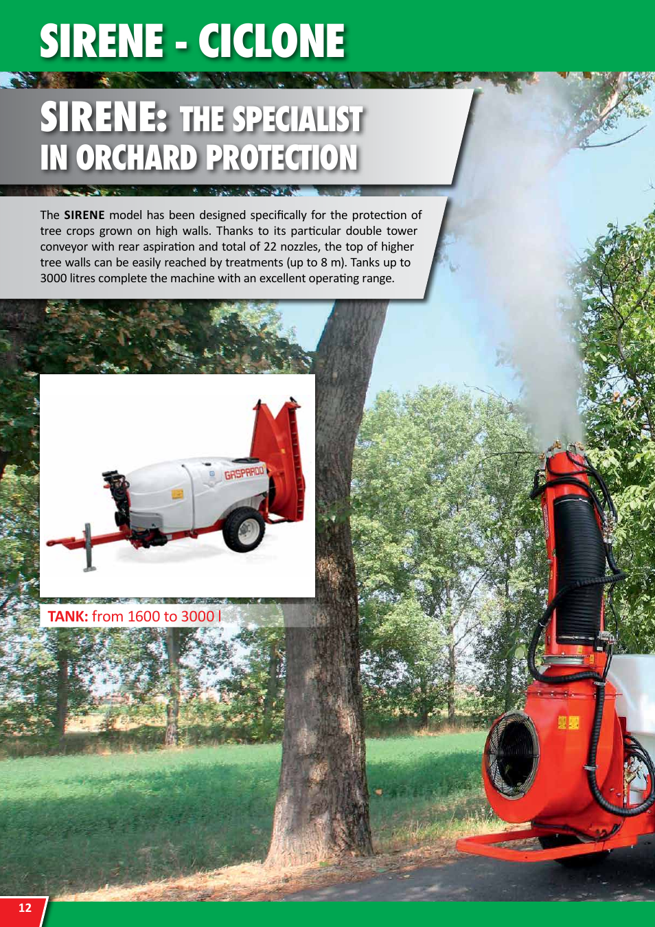 Sirene - ciclone, Sirene, The specialist in orchard protection | Maschio Gaspardo APOLLO User Manual | Page 12 / 16