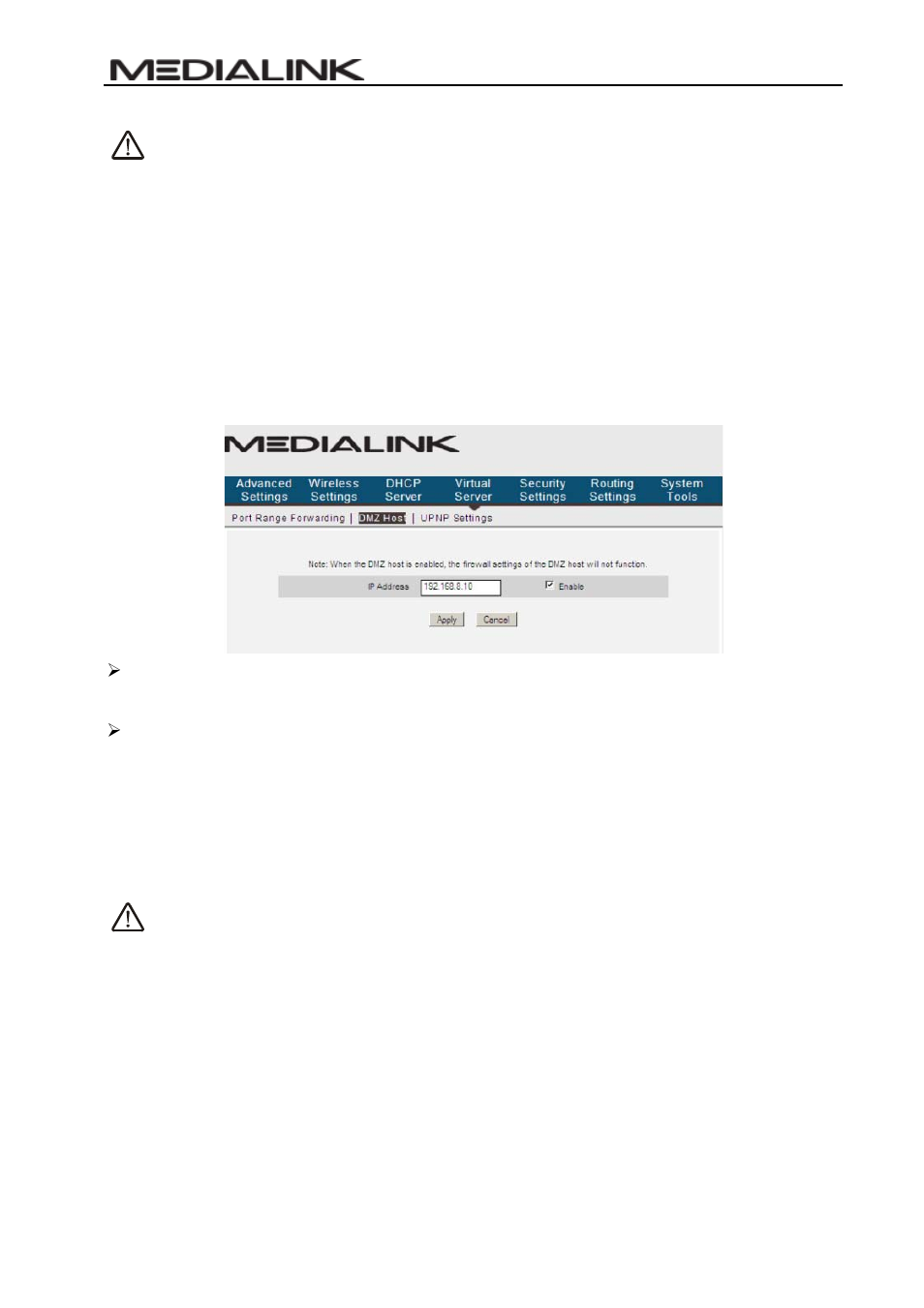 2 dmz settings, 3 upnp settings, Ettings | Upnp | Mediabridge MWN-WAPR150Nv2 User Guide User Manual | Page 42 / 62