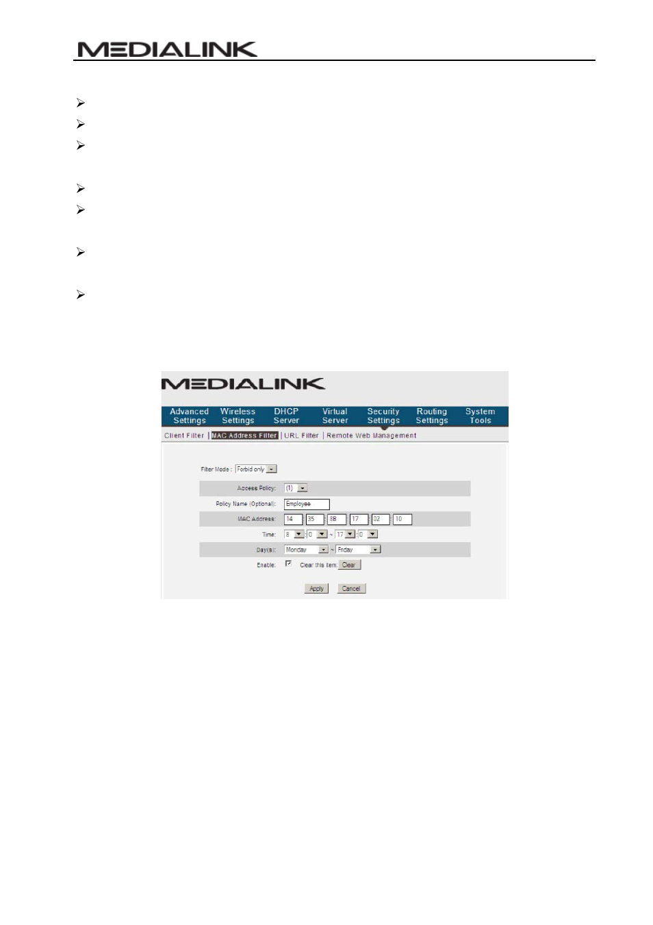 3 url filter settings, Ilter, Ettings | Mediabridge MWN-WAPR150Nv2 User Guide User Manual | Page 45 / 62