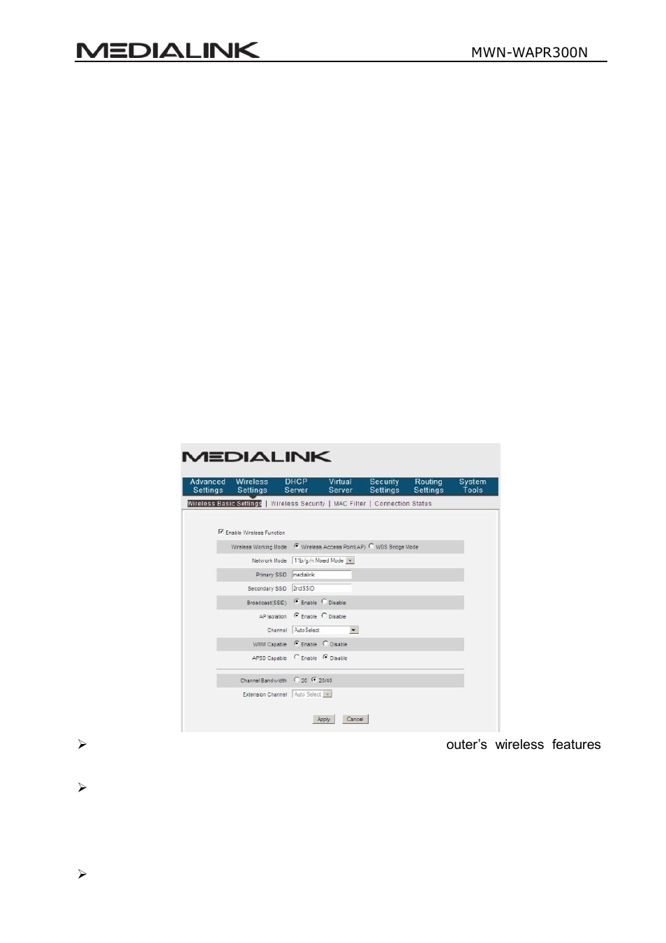 Chapter 5 wireless settings, Ireless, Asic | Ettings | Mediabridge MWN-WAPR300N User Guide User Manual | Page 36 / 70