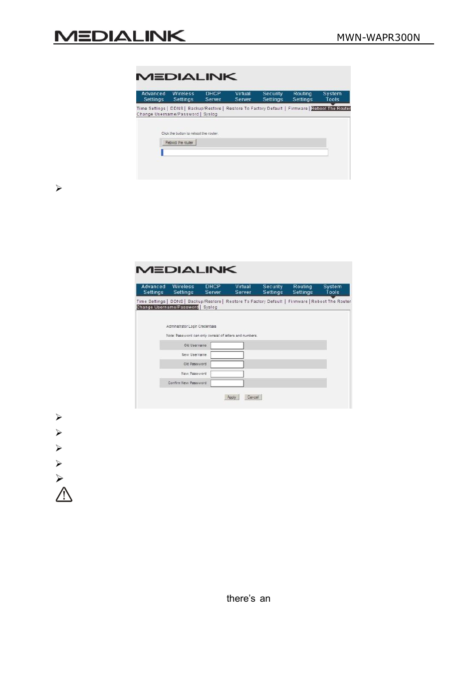 Hange, Sername, Assword | Yslog | Mediabridge MWN-WAPR300N User Guide User Manual | Page 62 / 70