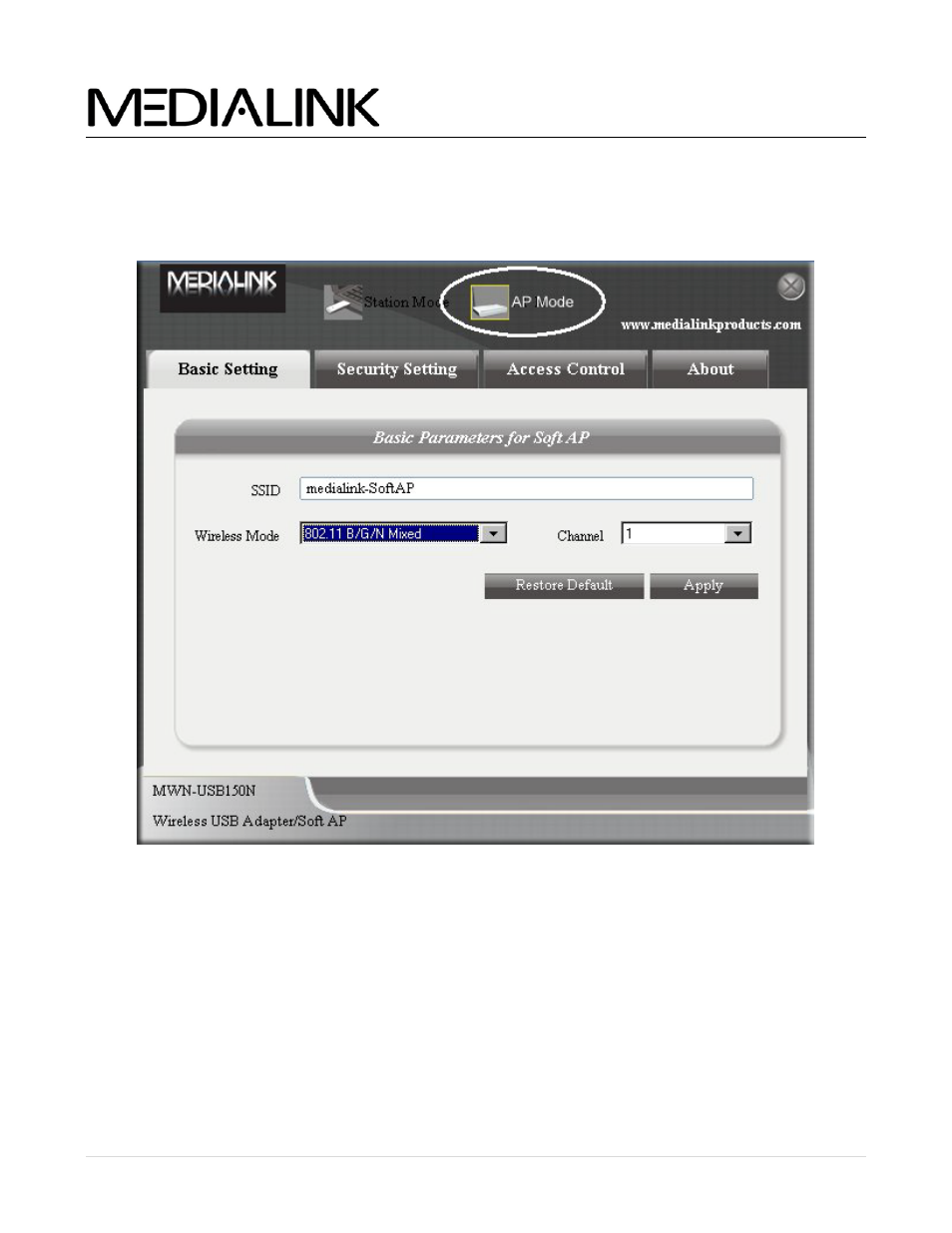 Ap mode - basic setting, Asic, Etting | Wireless n usb adapter - user guide | Mediabridge MWN-USB150N Windows User Manual | Page 19 / 28