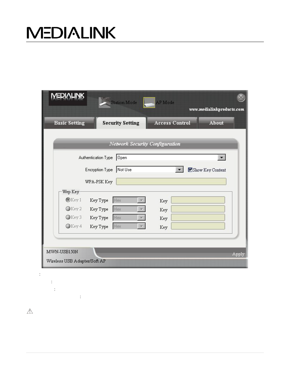 Ap mode - security setting, Ecurity, Etting | Wireless n usb adapter - user guide | Mediabridge MWN-USB150N Windows User Manual | Page 20 / 28