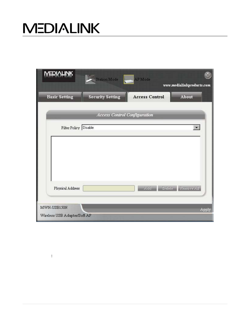 Ap mode - access control, Ccess, Ontrol | Wireless n usb adapter - user guide | Mediabridge MWN-USB150N Windows User Manual | Page 21 / 28