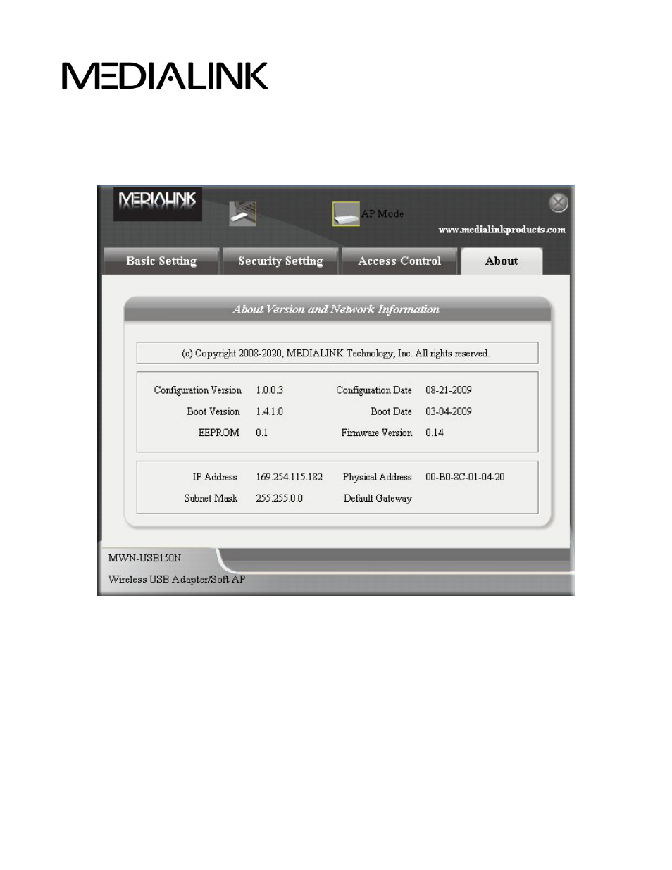 Ap mode - about tab, Bout, Wireless n usb adapter - user guide | Mediabridge MWN-USB150N Windows User Manual | Page 22 / 28