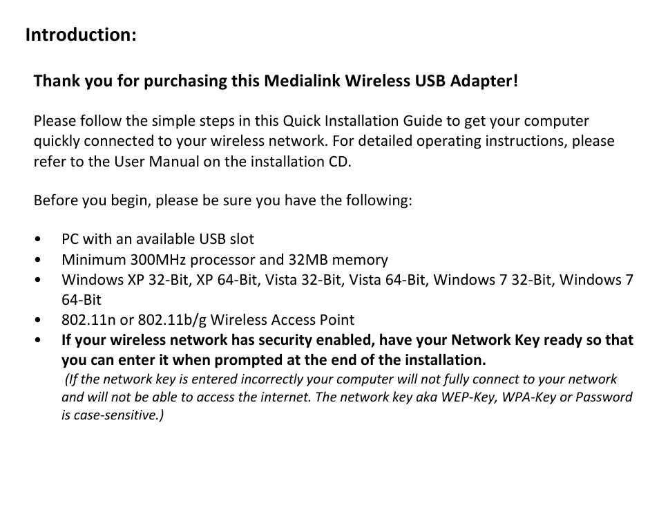Introduction | Mediabridge MWN-USB300N Quick Installation Guide User Manual | Page 2 / 9