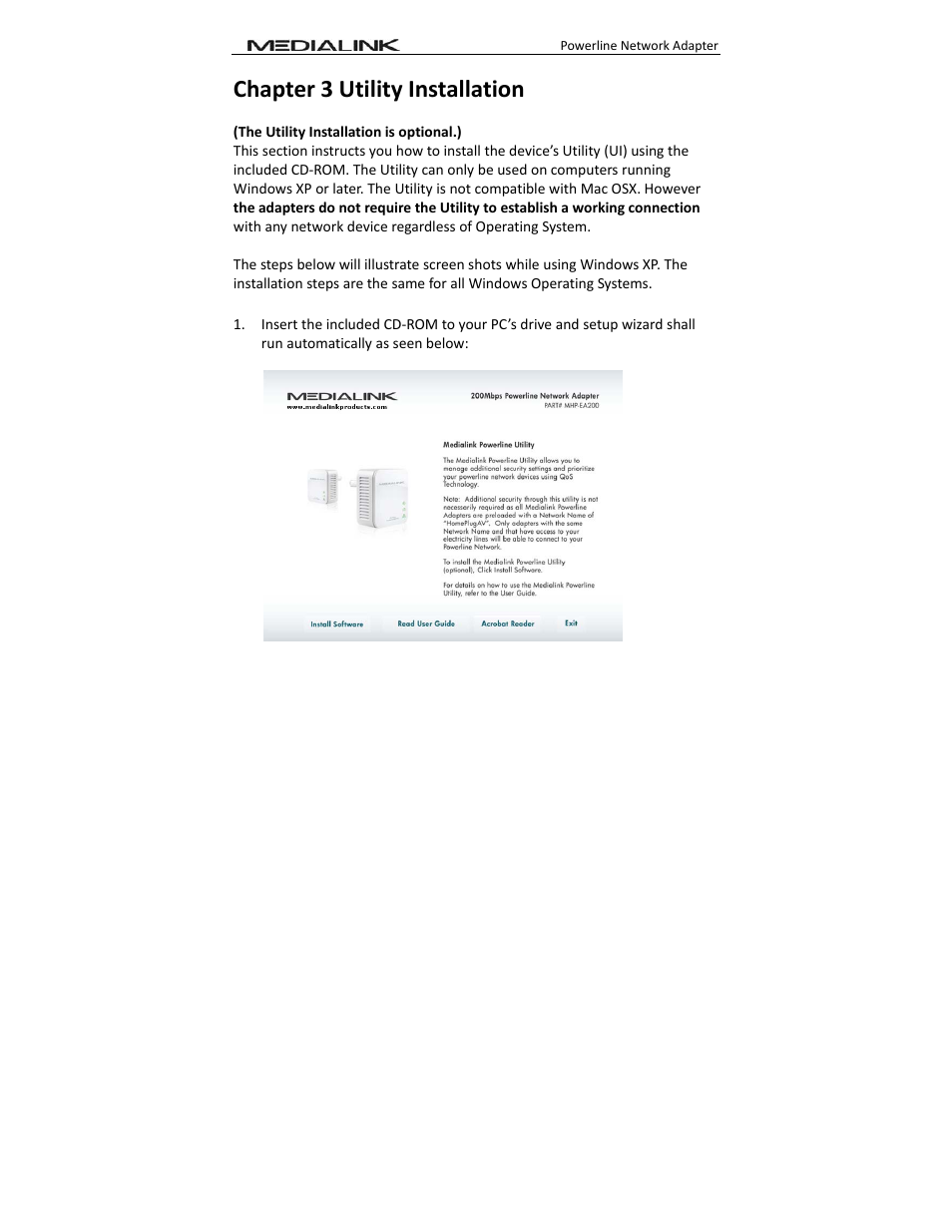 Chapter 3 utility installation | Mediabridge MHP-EA200X2 User Guide User Manual | Page 13 / 38