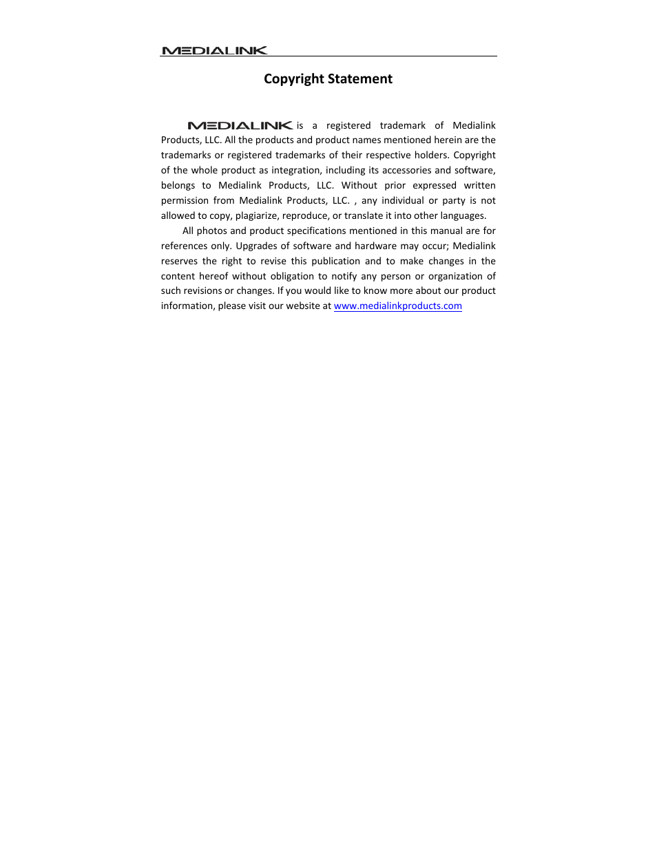 Copyright statement | Mediabridge MHP-EA200X2 User Guide User Manual | Page 2 / 38