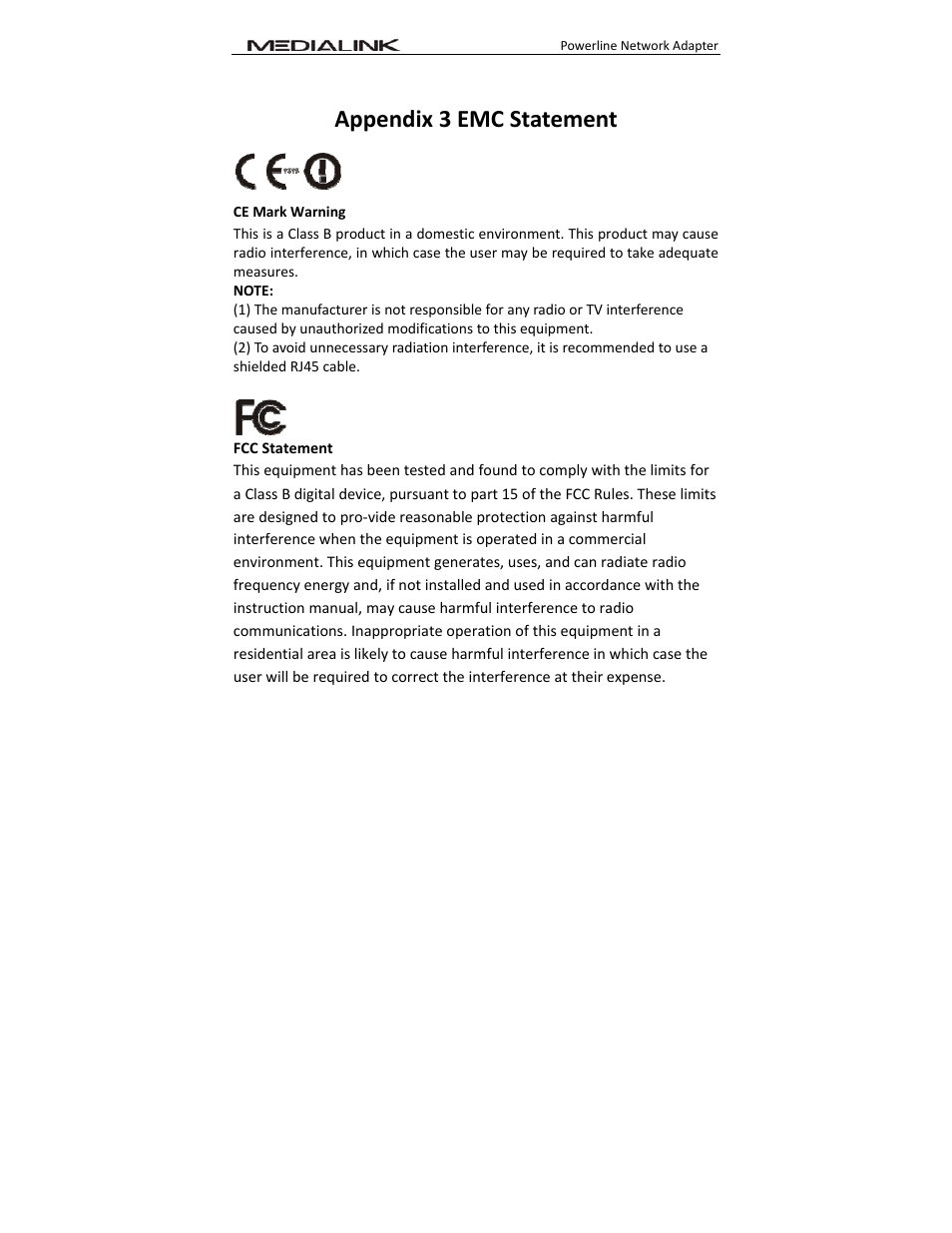 Appendix 3 emc statement | Mediabridge MHP-EA200X2 User Guide User Manual | Page 37 / 38