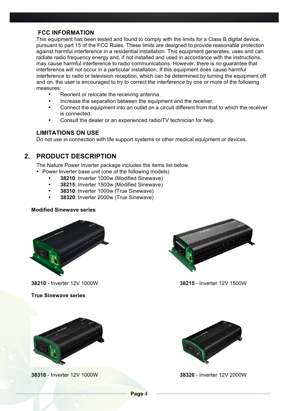 Product description | Nature Power True Sinewave Inverter 1000w/2000w User Manual | Page 4 / 11