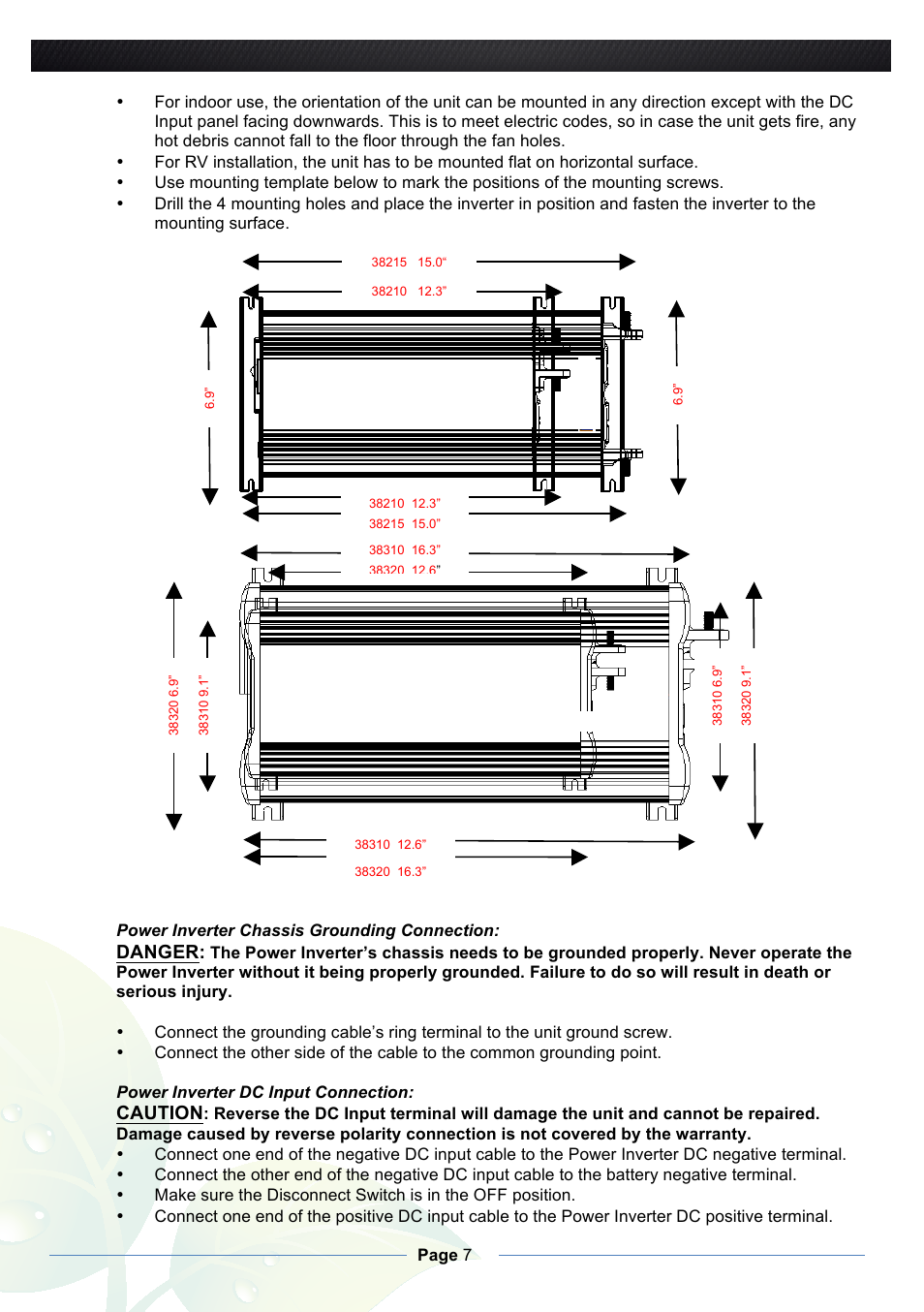 Danger, Caution | Nature Power True Sinewave Inverter 1000w/2000w User Manual | Page 7 / 11
