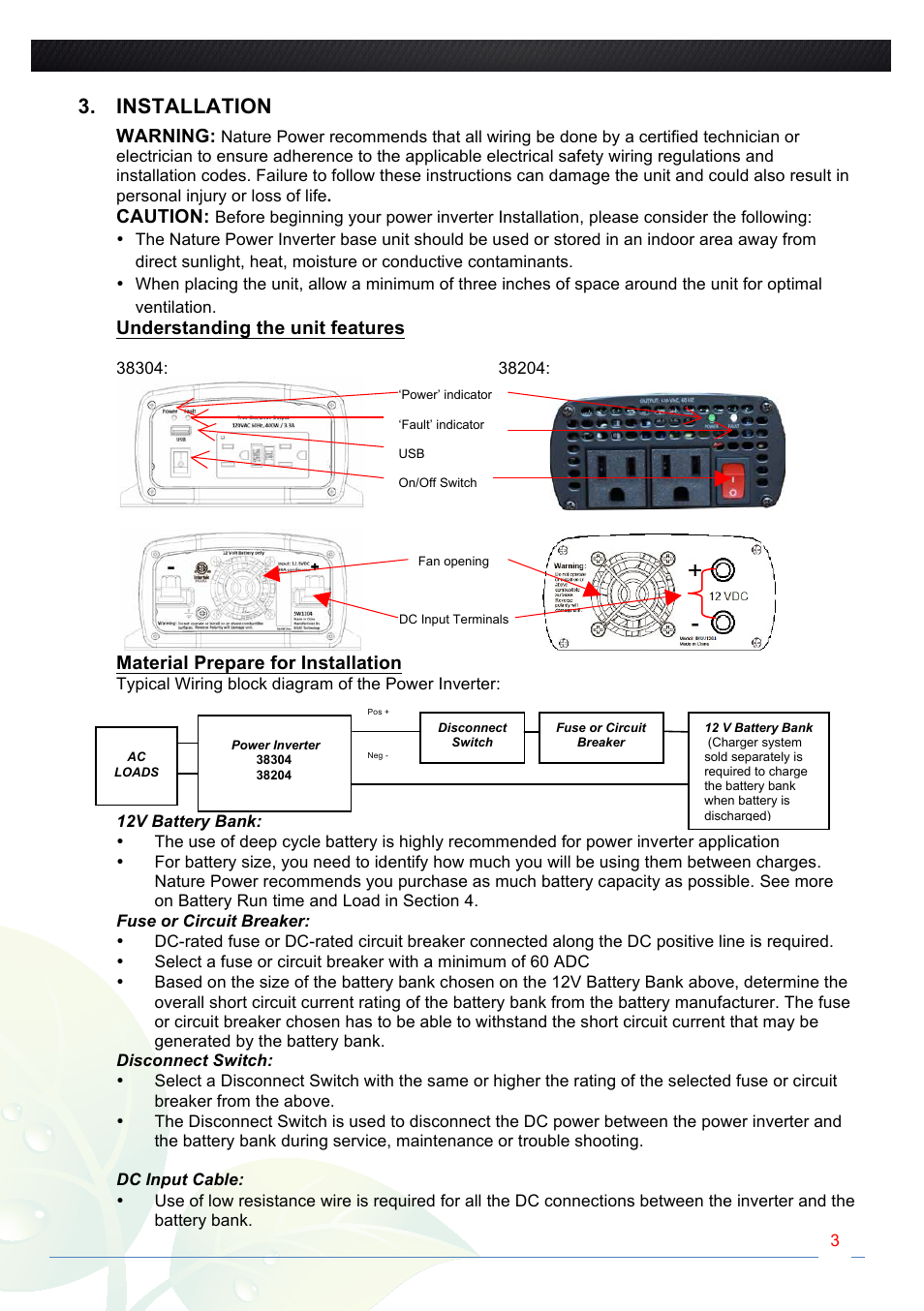 Installation | Nature Power Modified Sinewave Inverter 400w (38204) User Manual | Page 3 / 7