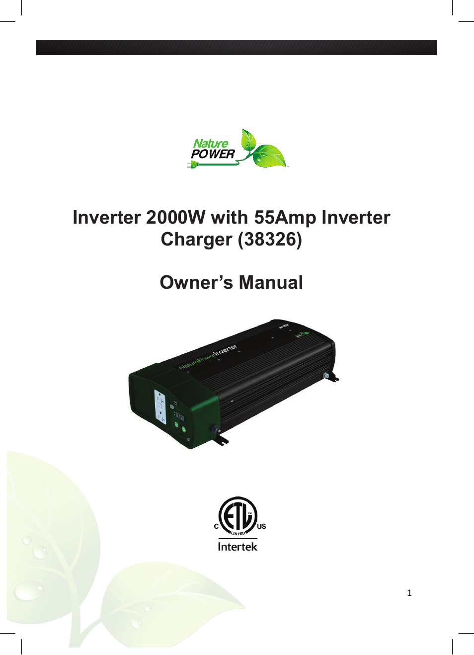 Nature Power Inverter 2000W with 55Amp Inverter Charger (38326) User Manual | 16 pages