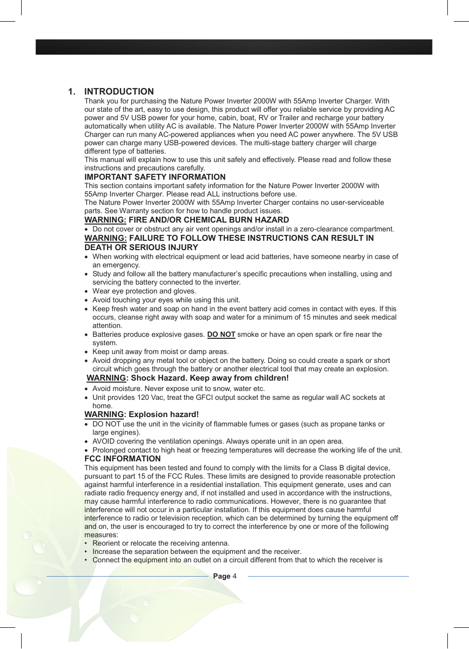 Introduction | Nature Power Inverter 2000W with 55Amp Inverter Charger (38326) User Manual | Page 4 / 16