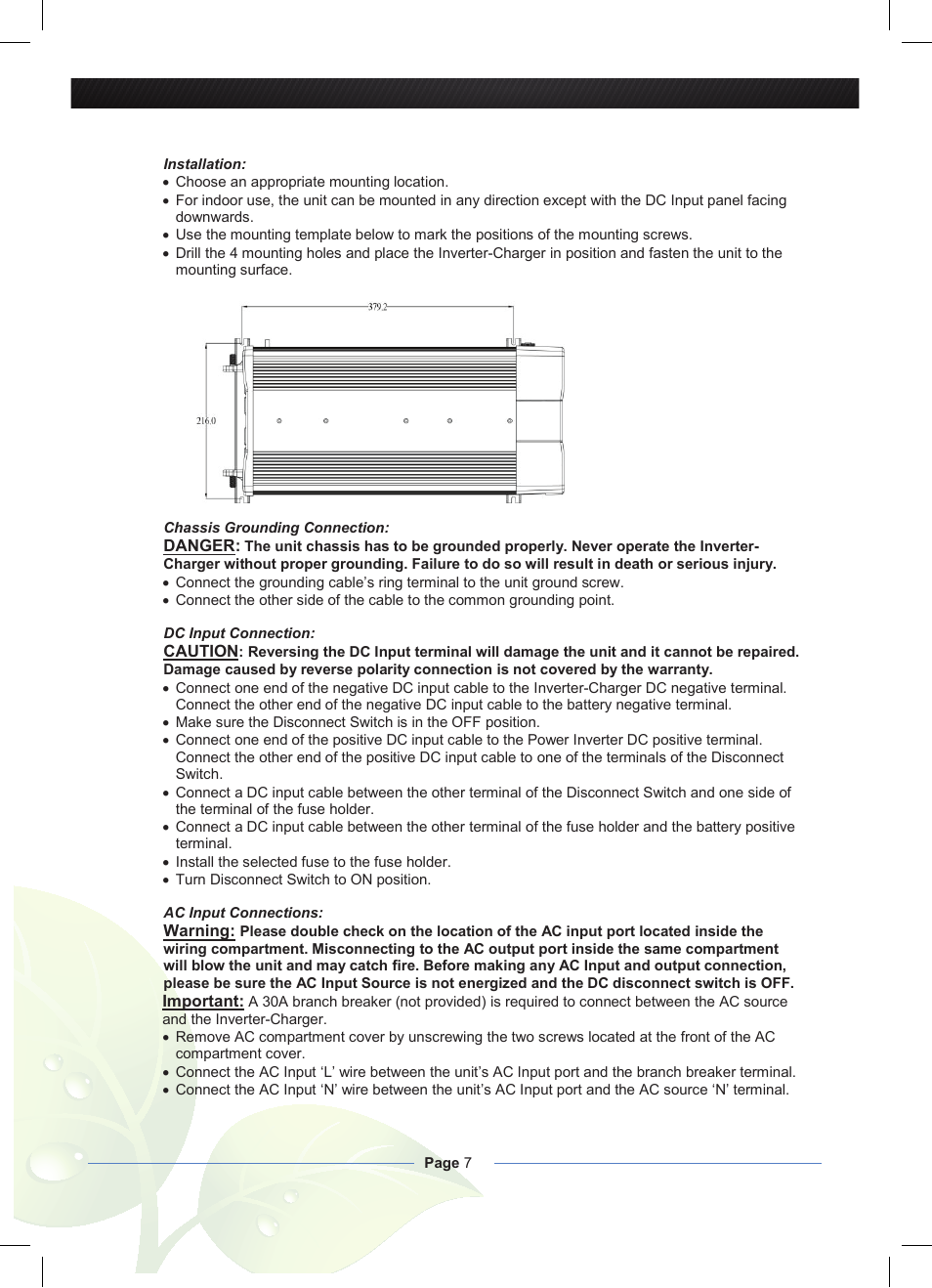 Nature Power Inverter 2000W with 55Amp Inverter Charger (38326) User Manual | Page 7 / 16