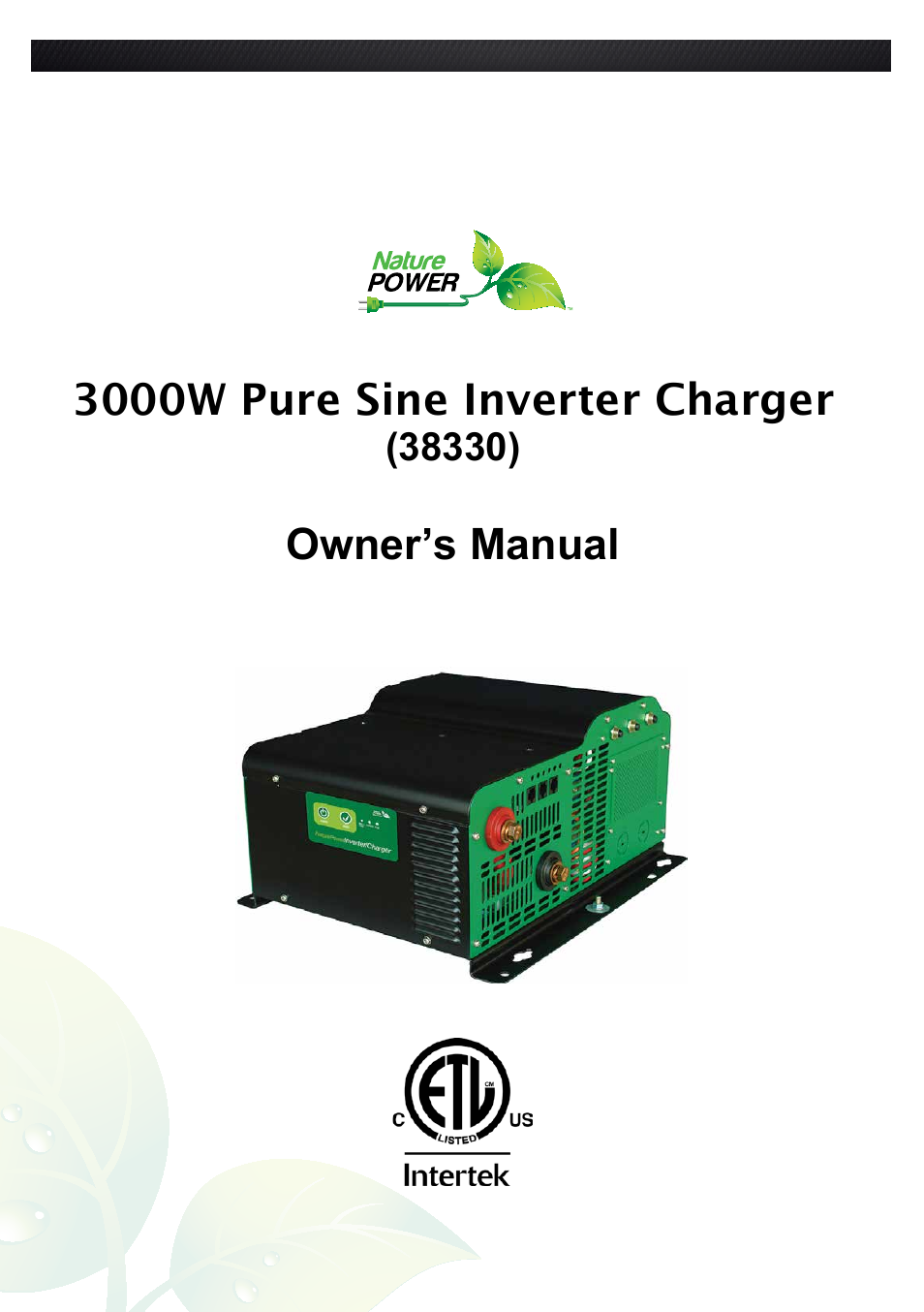 Nature Power 3000W Pure Sine Inverter Charger (38330) User Manual | 16 pages