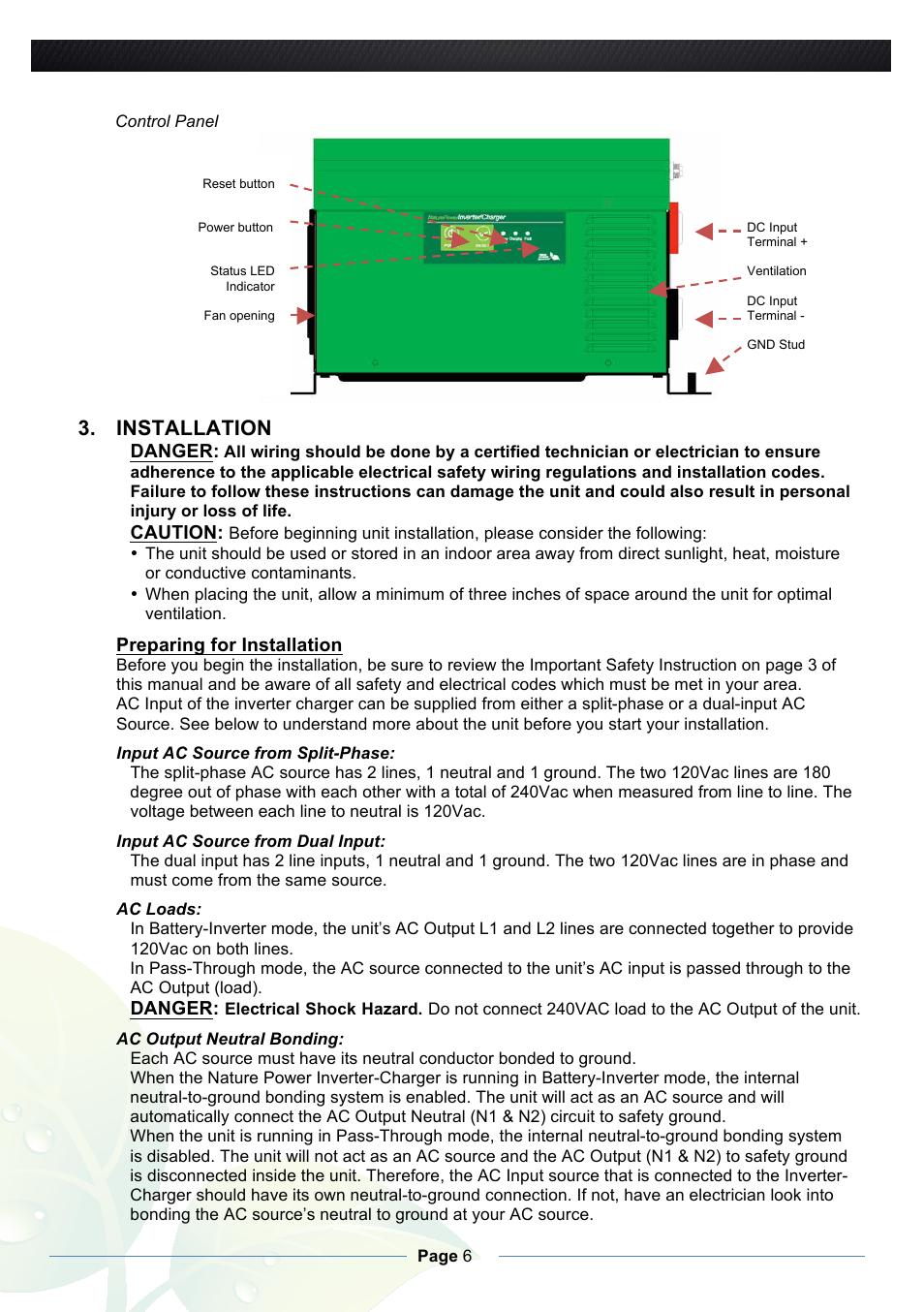 Installation | Nature Power 3000W Pure Sine Inverter Charger (38330) User Manual | Page 6 / 16