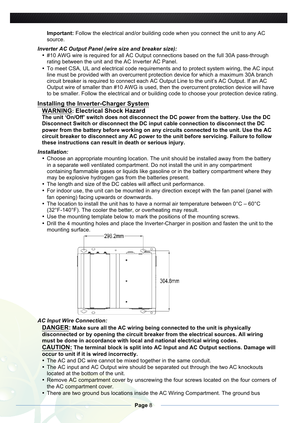 Nature Power 3000W Pure Sine Inverter Charger (38330) User Manual | Page 8 / 16