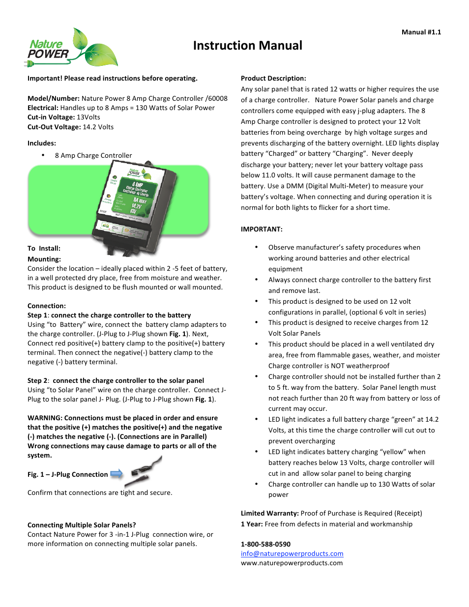 Nature Power  8  Amp  Charge  Controller (60008) User Manual | 1 page