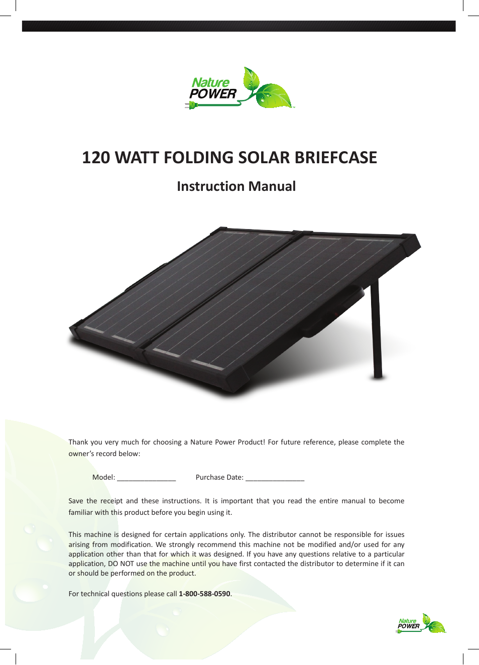 Nature Power 120 WATT FOLDING SOLAR BRIEFCASE (55702) User Manual | 4 pages