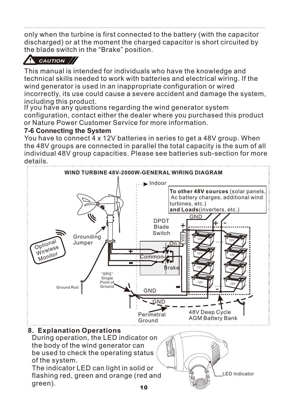 页 12, 6 connecting the system | Nature Power 2000W-48V Marine Grade Wind Turbine (70701) User Manual | Page 12 / 20