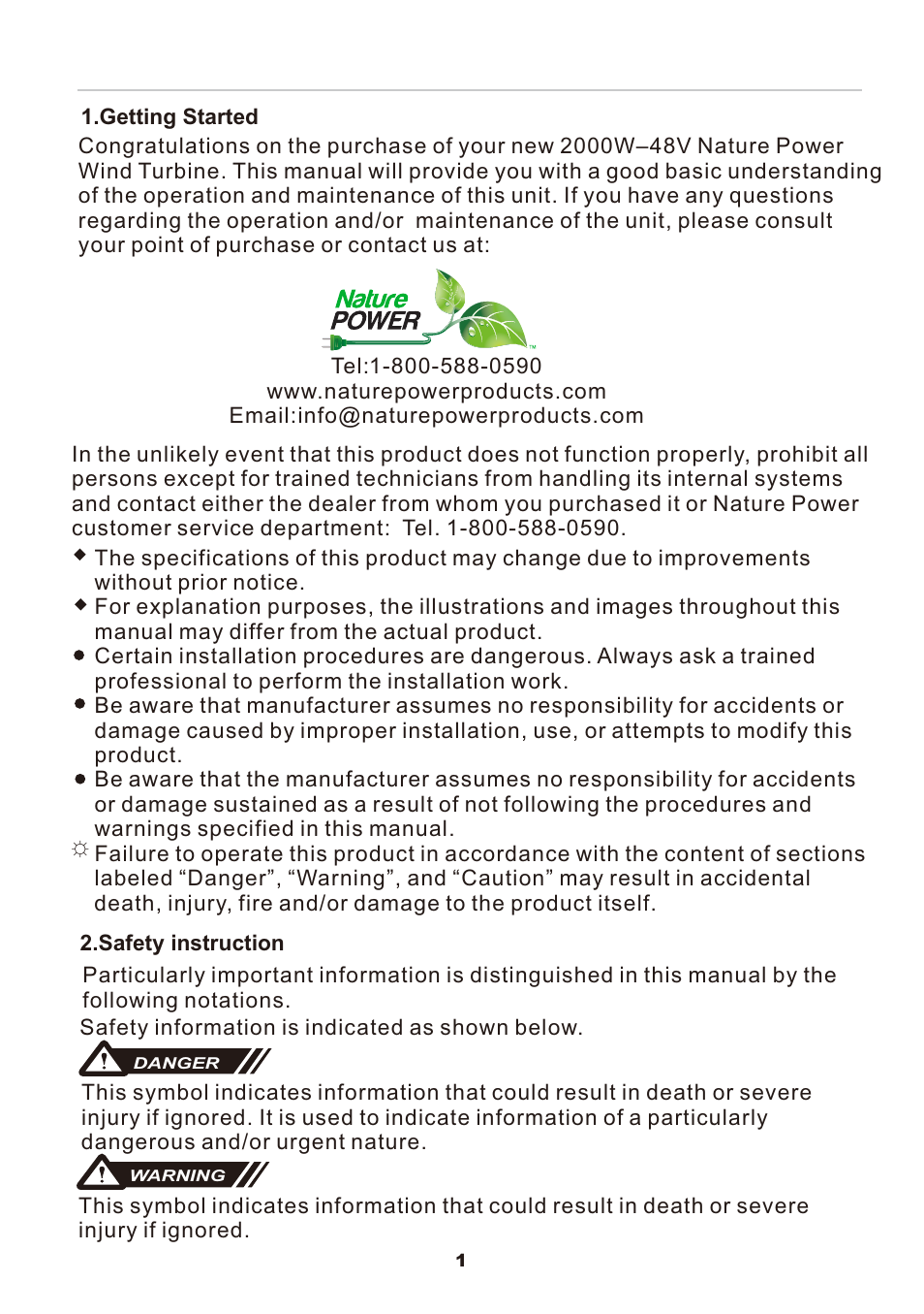 Nature Power 2000W-48V Marine Grade Wind Turbine (70701) User Manual | Page 3 / 20