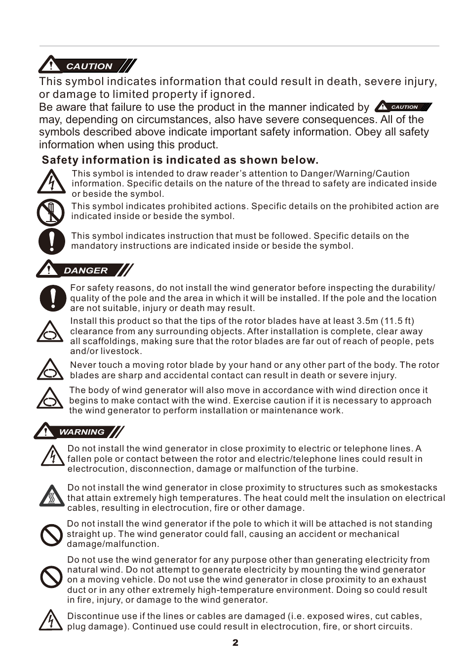Safety information is indicated as shown below | Nature Power 2000W-48V Marine Grade Wind Turbine (70701) User Manual | Page 4 / 20