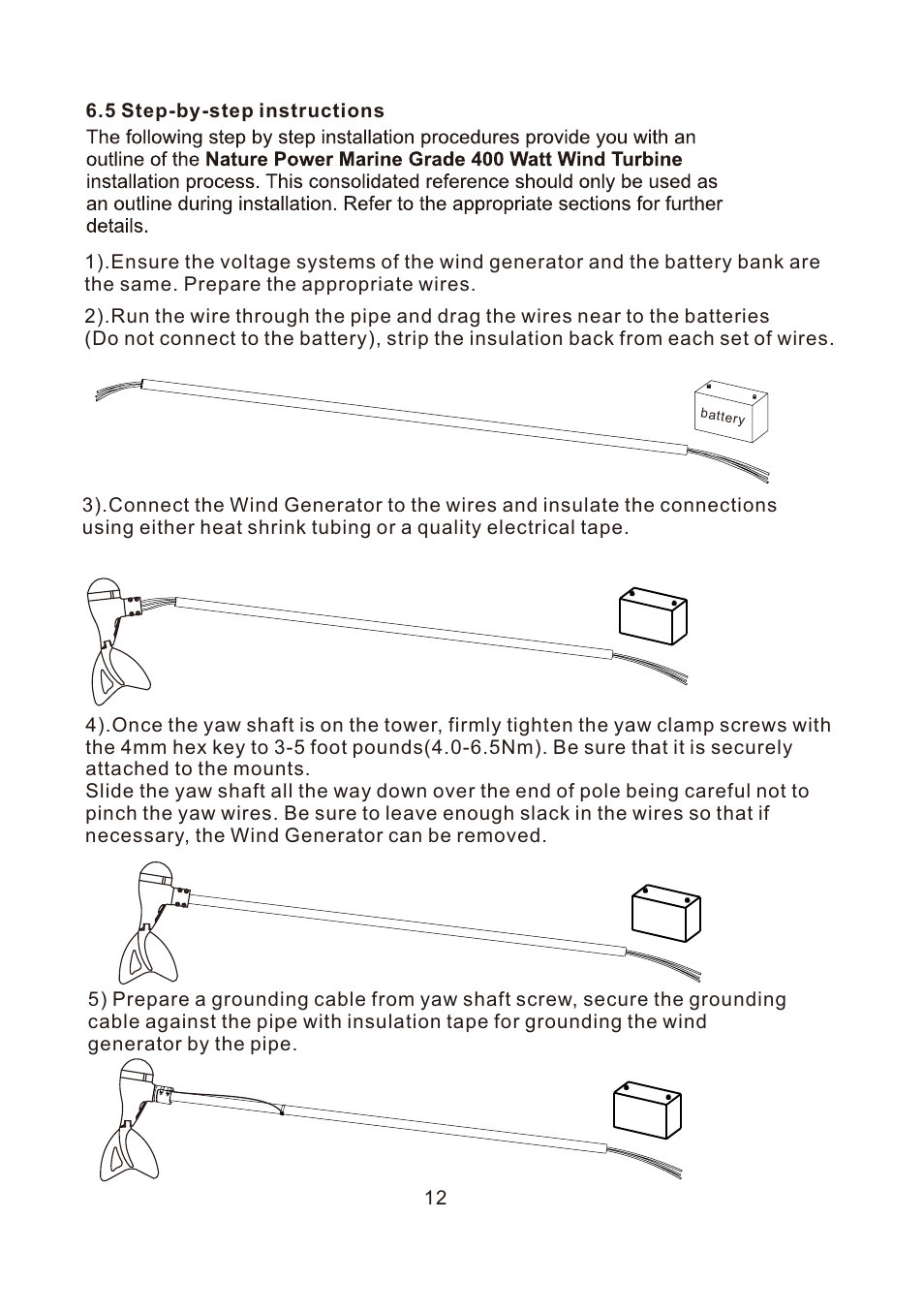 页 12 | Nature Power Marine Grade 400 Watt Wind Turbine (70500) User Manual | Page 12 / 16