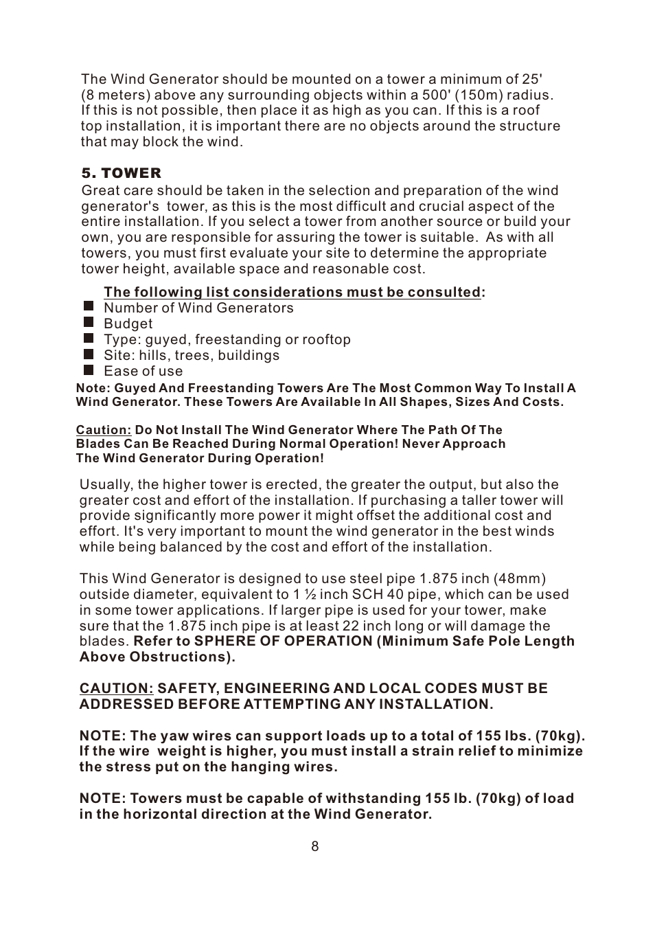 Nature Power Marine Grade 400 Watt Wind Turbine (70500) User Manual | Page 8 / 16