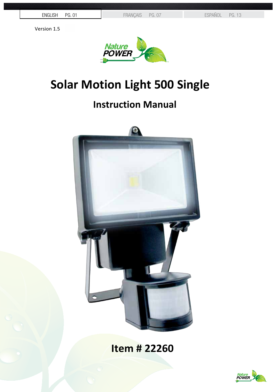 Nature Power Solar Motion Light 500 Single (22260) User Manual | 20 pages