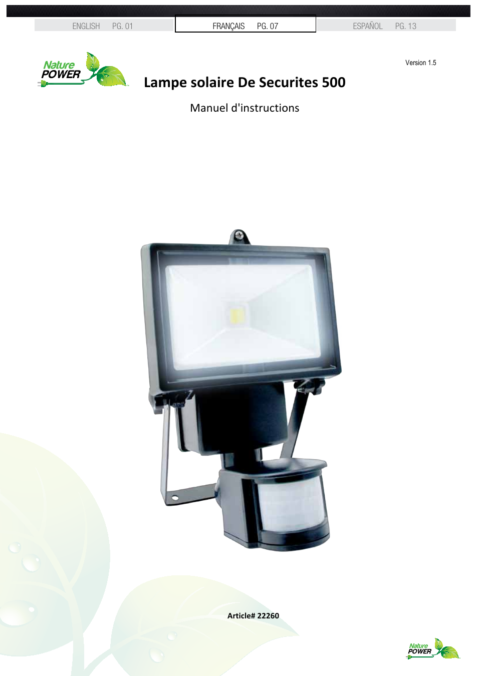 Lampe solaire de securites 500, Manuel d'instructions | Nature Power Solar Motion Light 500 Single (22260) User Manual | Page 7 / 20