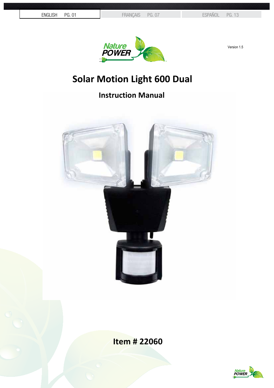 Nature Power Solar Motion Light 600 Dual (22060) User Manual | 20 pages