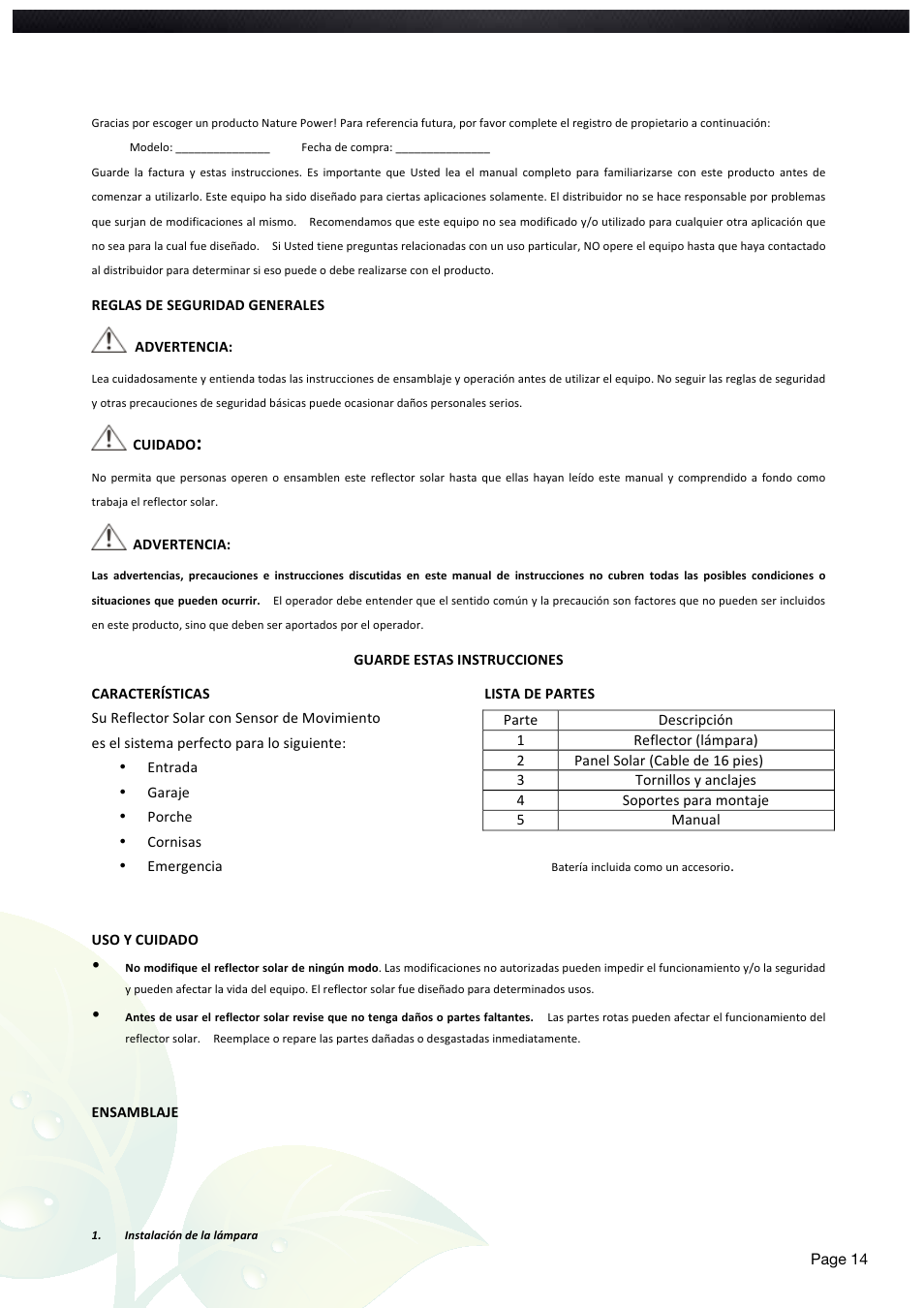Nature Power Solar Motion Light 600 Dual (22060) User Manual | Page 14 / 20