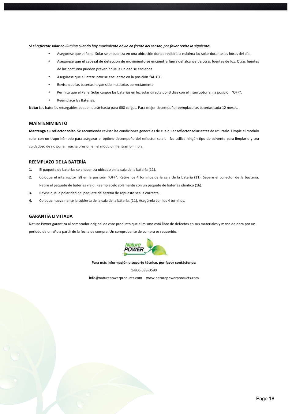 Page 18 | Nature Power Solar Motion Light 600 Dual (22060) User Manual | Page 18 / 20