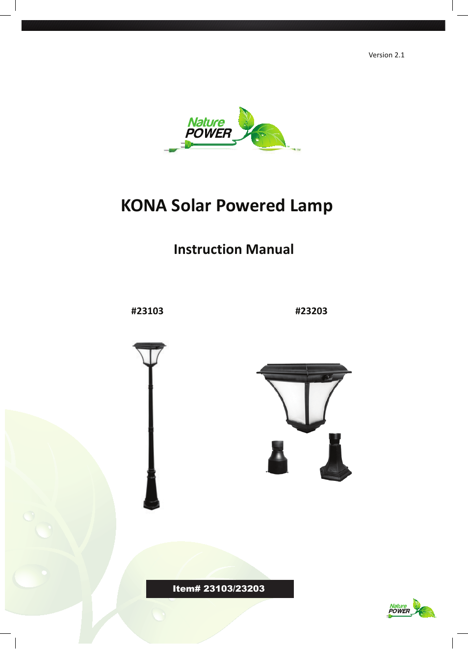 Nature Power KONA Solar Powered Lamp (23203) User Manual | 4 pages