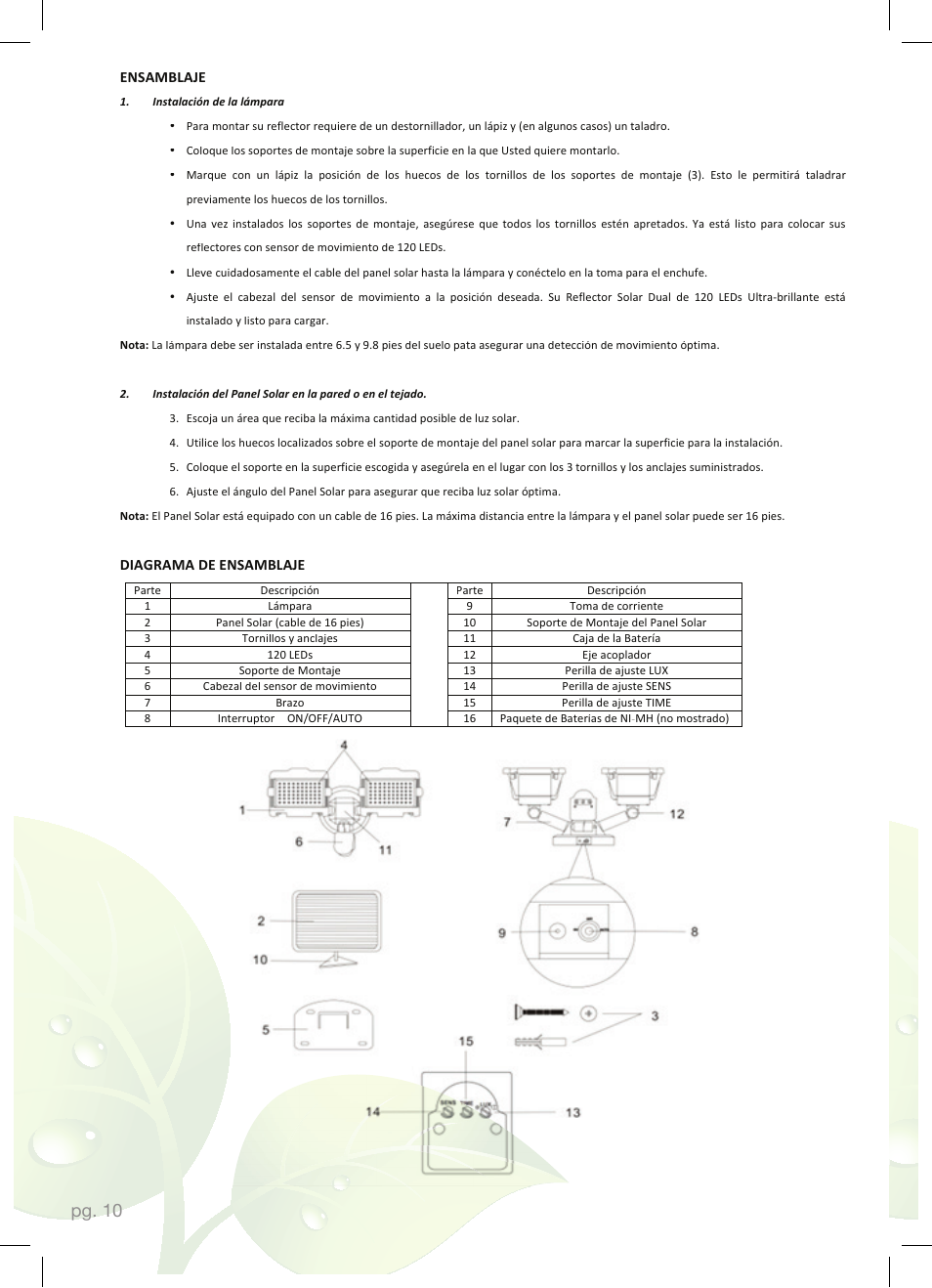 Pg. 10 | Nature Power 120 LED DUAL HEAD SOLAR MOTION LIGHT (23401) User Manual | Page 10 / 12