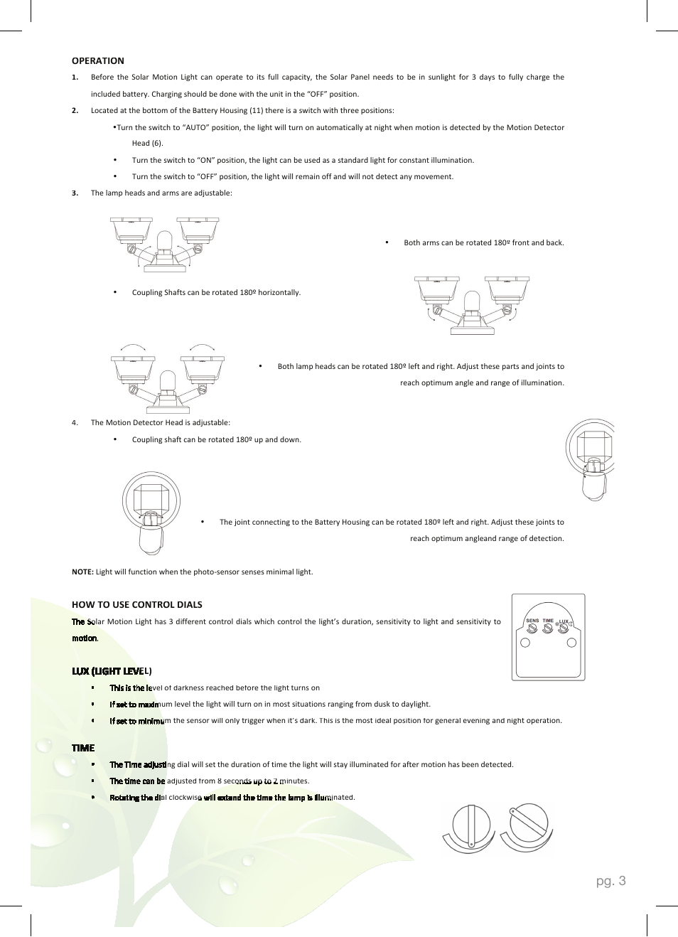 Pg. 3 | Nature Power 120 LED DUAL HEAD SOLAR MOTION LIGHT (23401) User Manual | Page 3 / 12