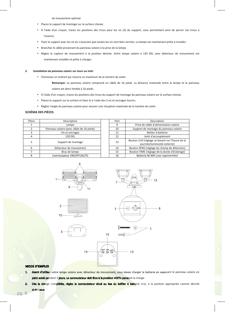 Pg. 6 | Nature Power 120 LED DUAL HEAD SOLAR MOTION LIGHT (23401) User Manual | Page 6 / 12
