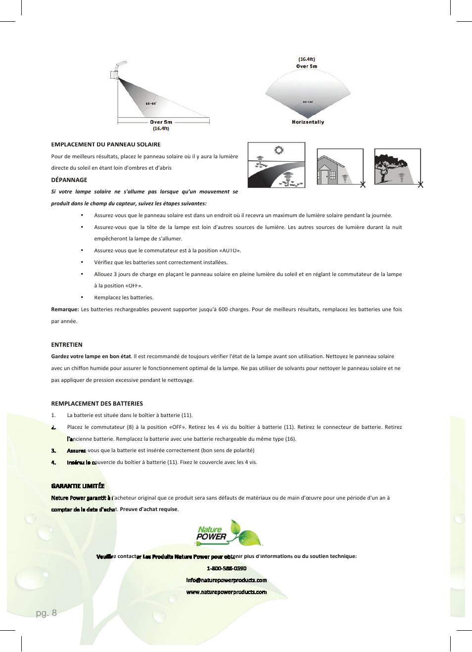 Pg. 8 | Nature Power 120 LED DUAL HEAD SOLAR MOTION LIGHT (23401) User Manual | Page 8 / 12