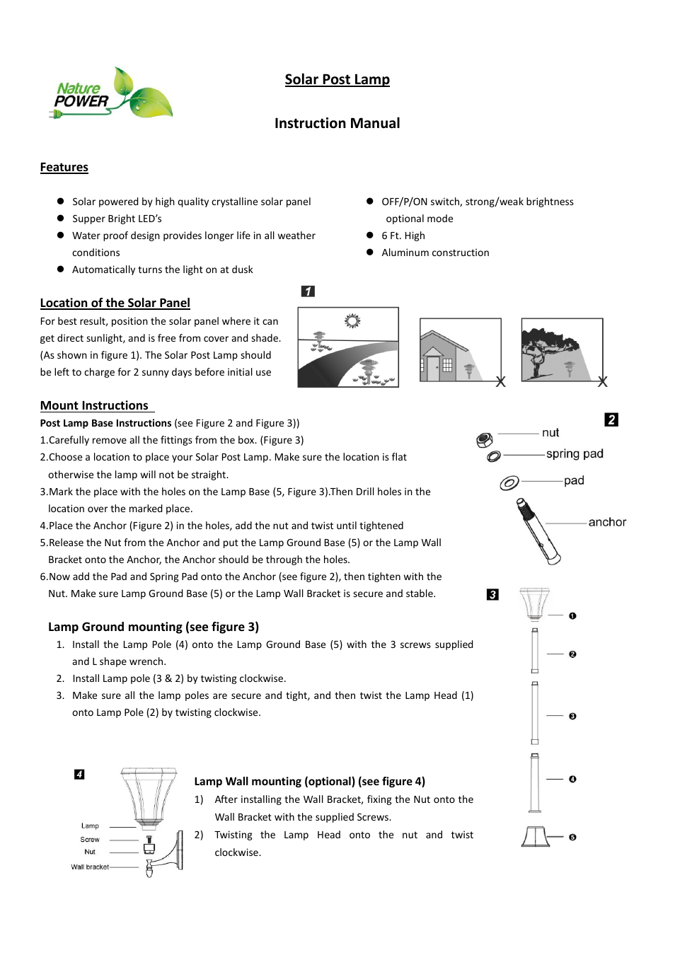 Nature Power Solar Post Lamp (21010) User Manual | 2 pages