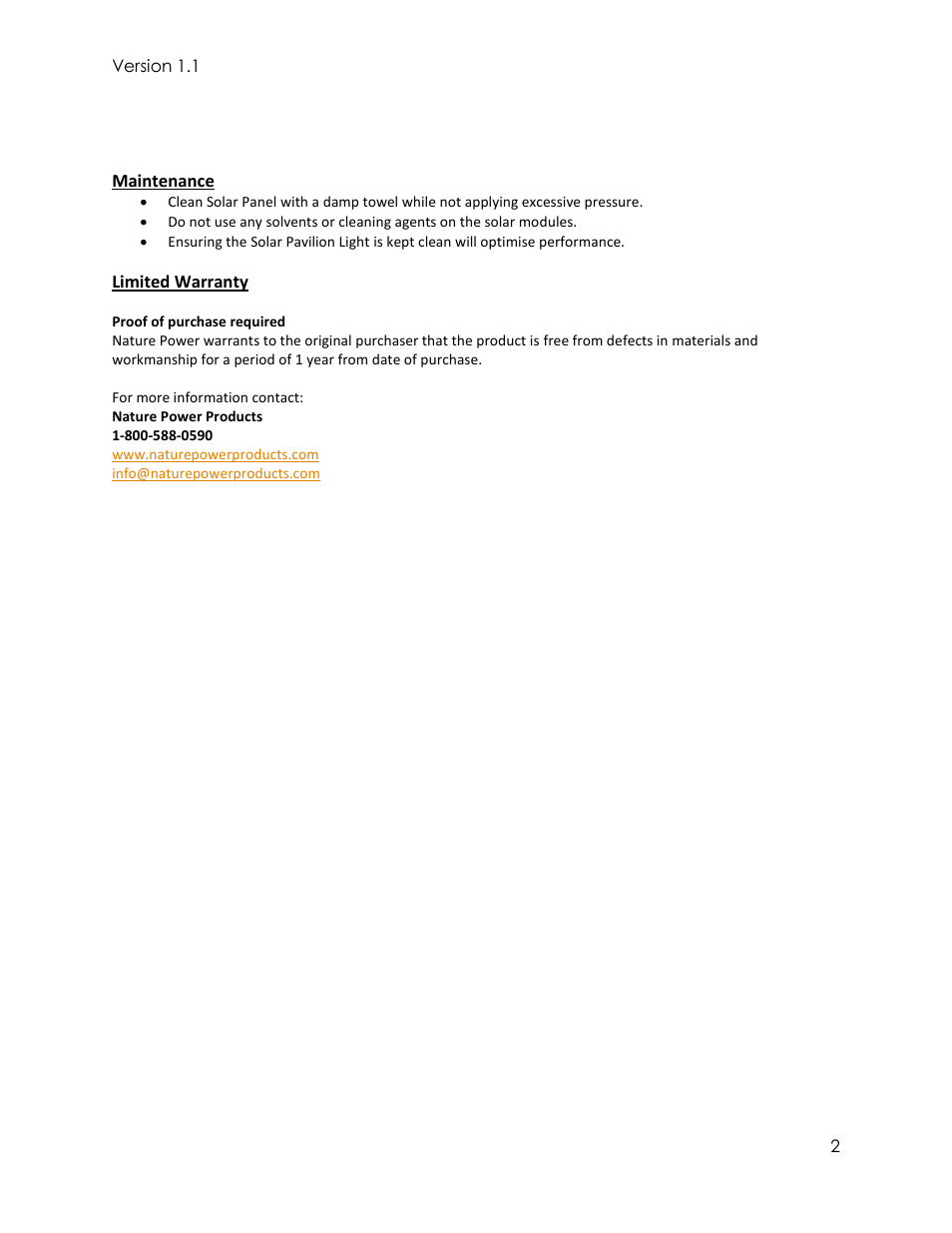 Nature Power Solar Pavilion Light (21035) User Manual | Page 2 / 2