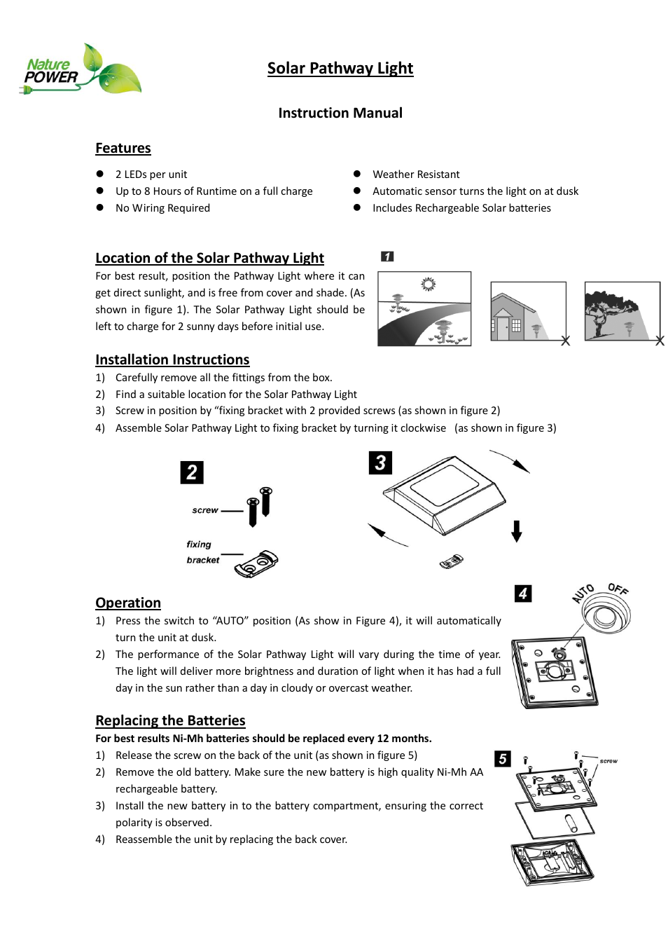 Nature Power Solar Pathway Light (21070) User Manual | 2 pages