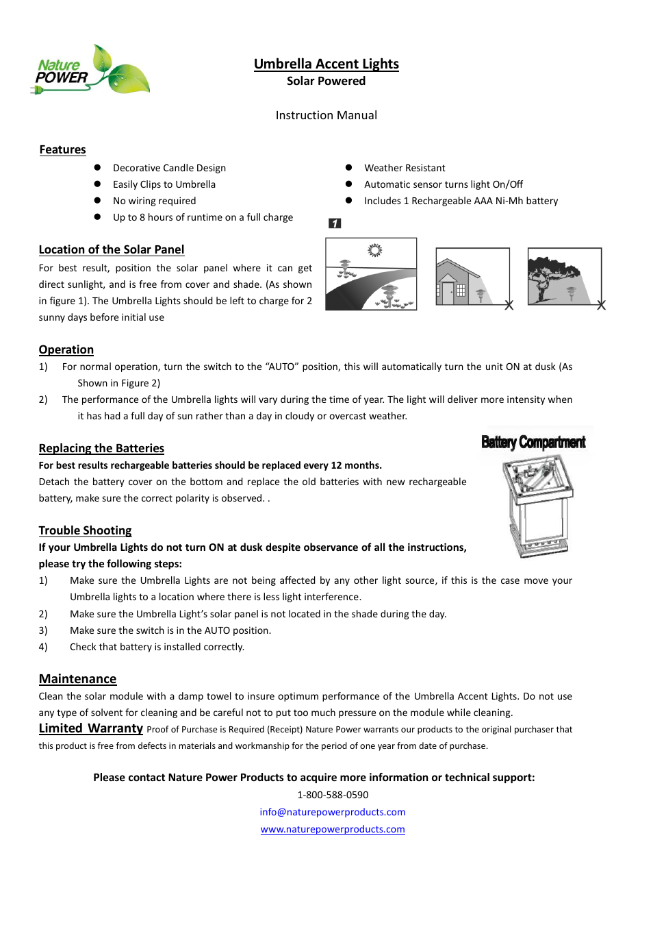 Nature Power Umbrella Accent Lights (21090) User Manual | 1 page
