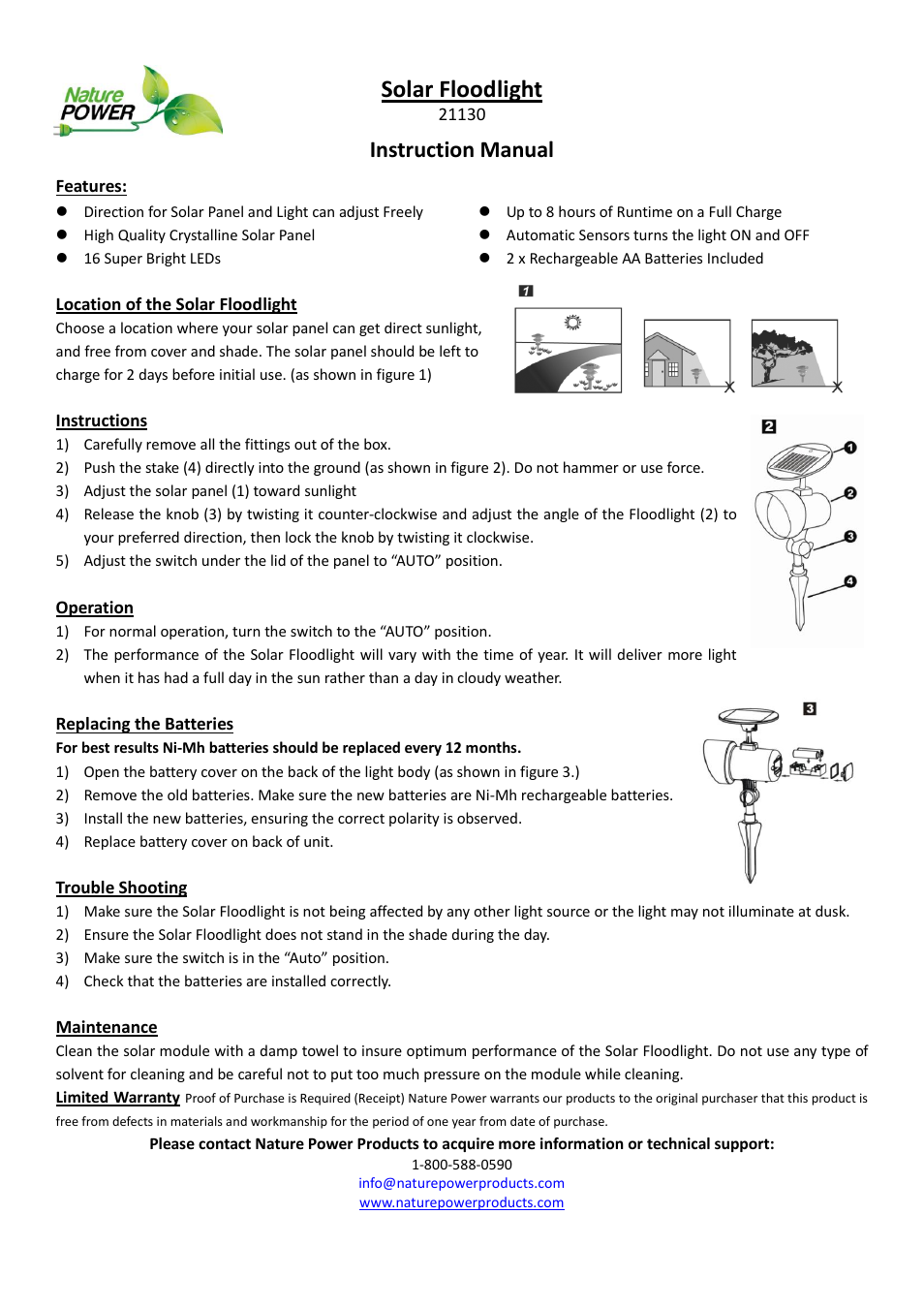 Nature Power Solar Floodlight (21130) User Manual | 1 page